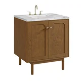 Laurent 30" Single Vanity, Honey Oak w/ 3 CM Carrara Marble Top