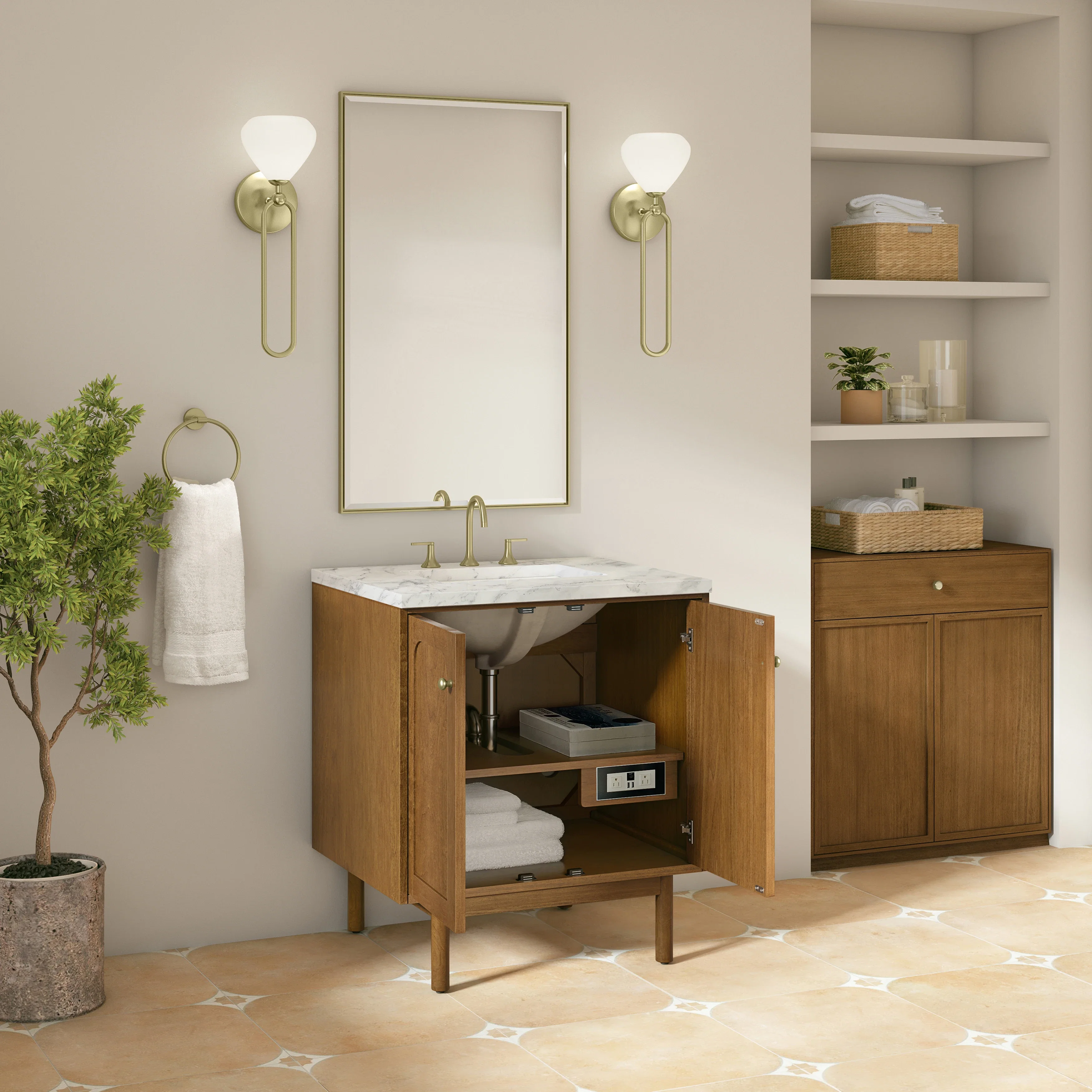 Laurent 30" Single Vanity, Honey Oak w/ 3 CM Carrara Marble Top