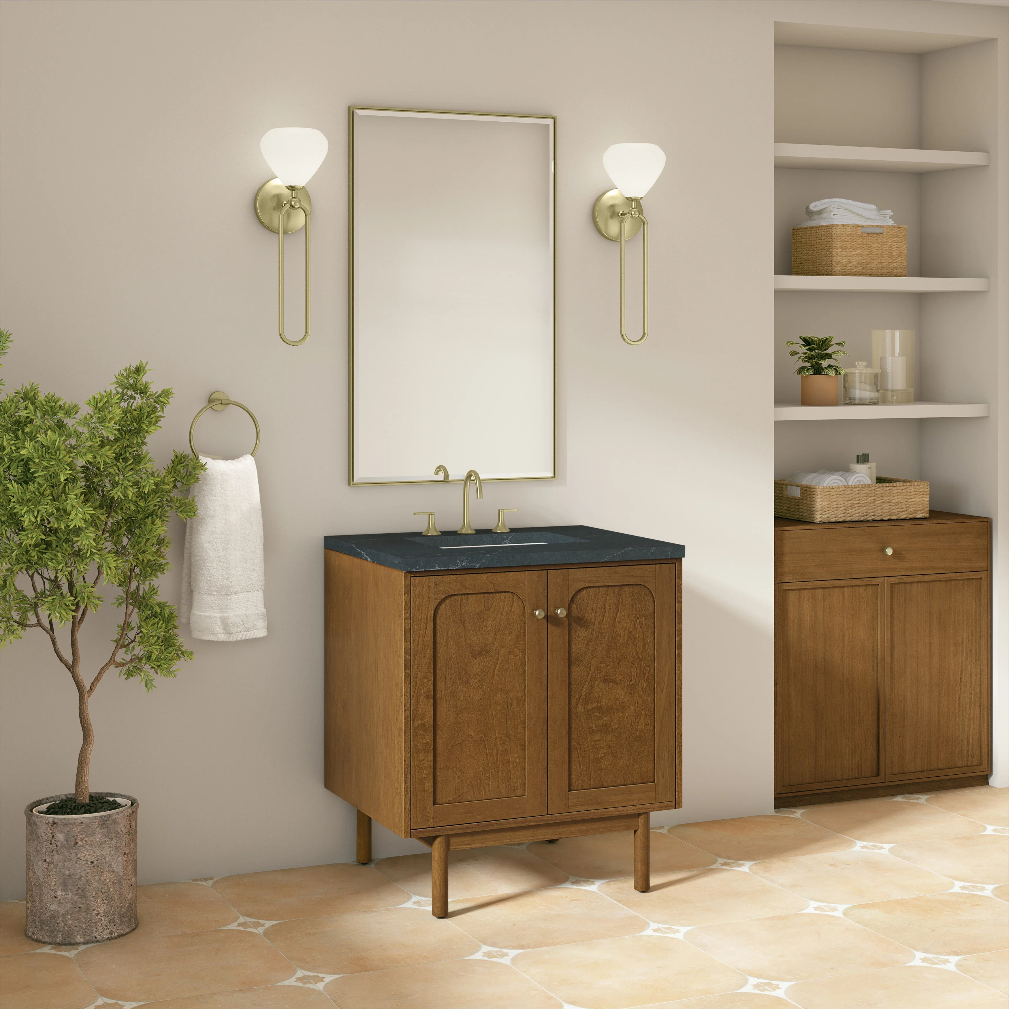 Laurent 30" Single Vanity, Honey Oak w/ 3 CM Charcoal Soapstone Silestone Top