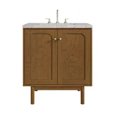 Laurent 30" Single Vanity, Honey Oak w/ 3 CM Eternal Jasmine Pearl Silestone Top