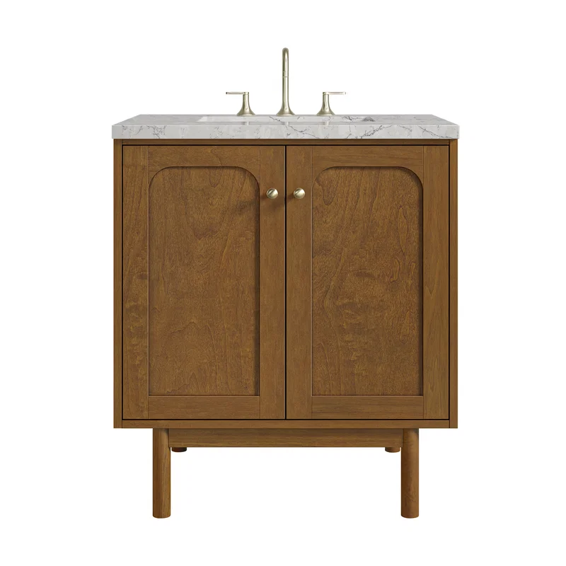 Laurent 30" Single Vanity, Honey Oak w/ 3 CM Eternal Jasmine Pearl Silestone Top