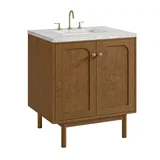 Laurent 30" Single Vanity, Honey Oak w/ 3 CM Eternal Jasmine Pearl Silestone Top