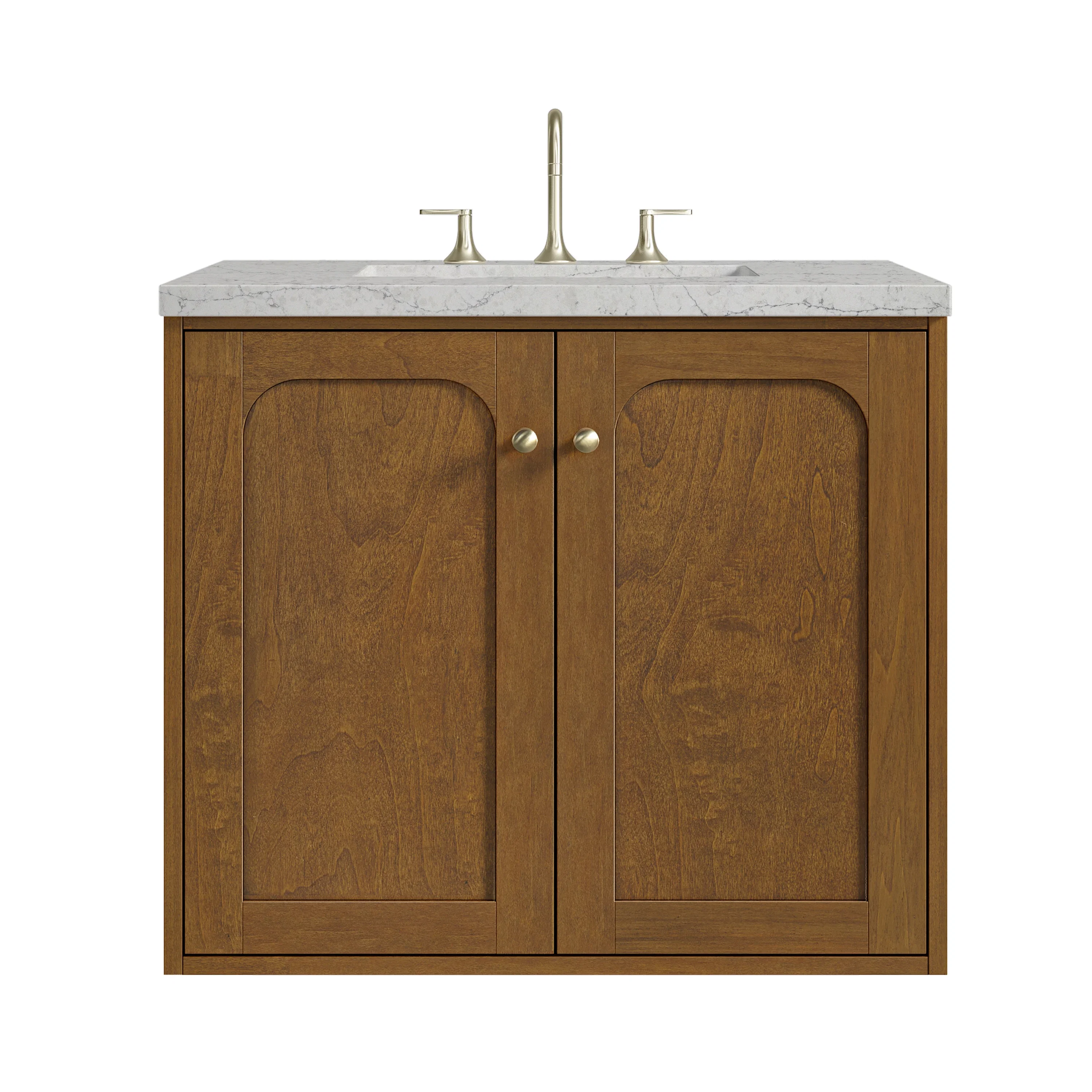 Laurent 30" Single Vanity, Honey Oak w/ 3 CM Eternal Jasmine Pearl Silestone Top
