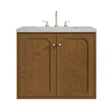 Laurent 30" Single Vanity, Honey Oak w/ 3 CM Eternal Jasmine Pearl Silestone Top