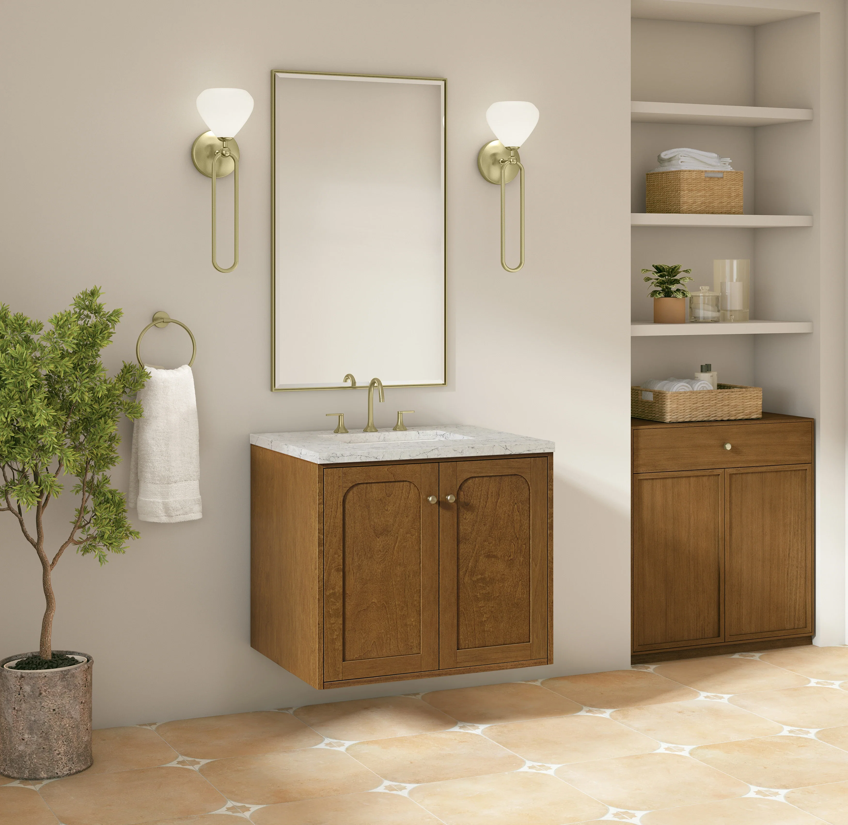 Laurent 30" Single Vanity, Honey Oak w/ 3 CM Eternal Jasmine Pearl Silestone Top