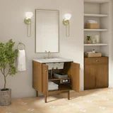 Laurent 30" Single Vanity, Honey Oak w/ 3 CM Eternal Jasmine Pearl Silestone Top