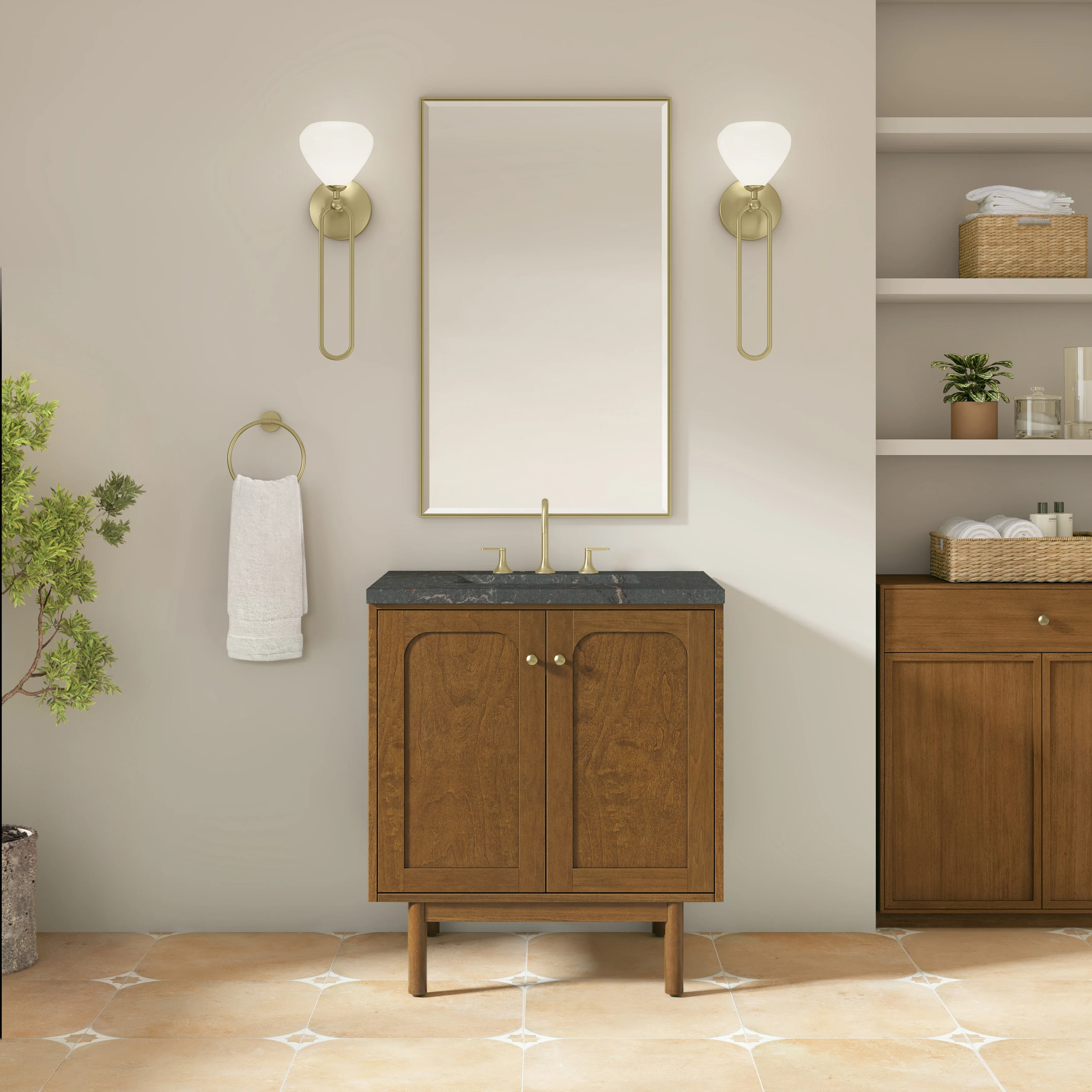 Laurent 30" Single Vanity, Honey Oak w/ 3 CM Parisien Bleu Silestone Top