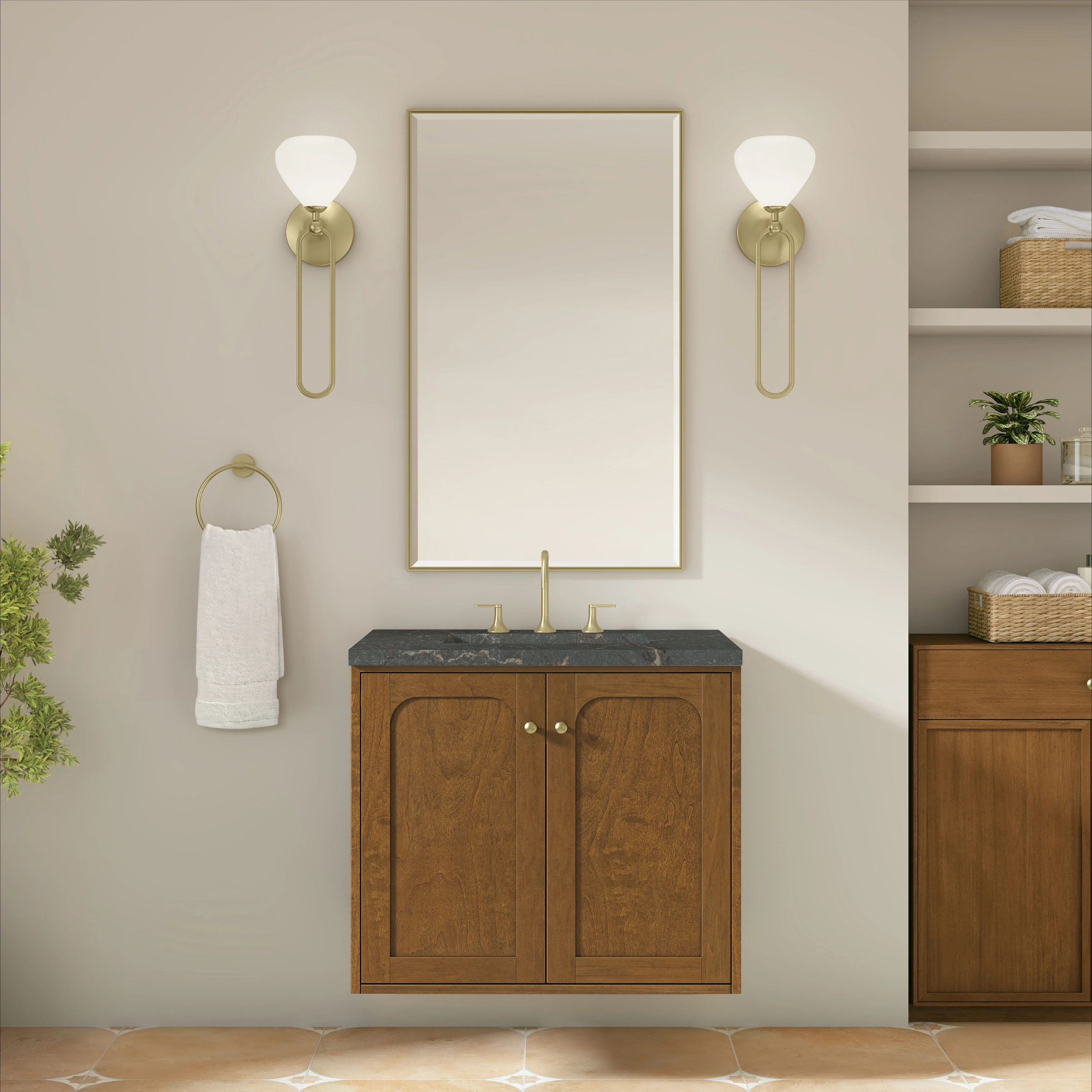 Laurent 30" Single Vanity, Honey Oak w/ 3 CM Parisien Bleu Silestone Top