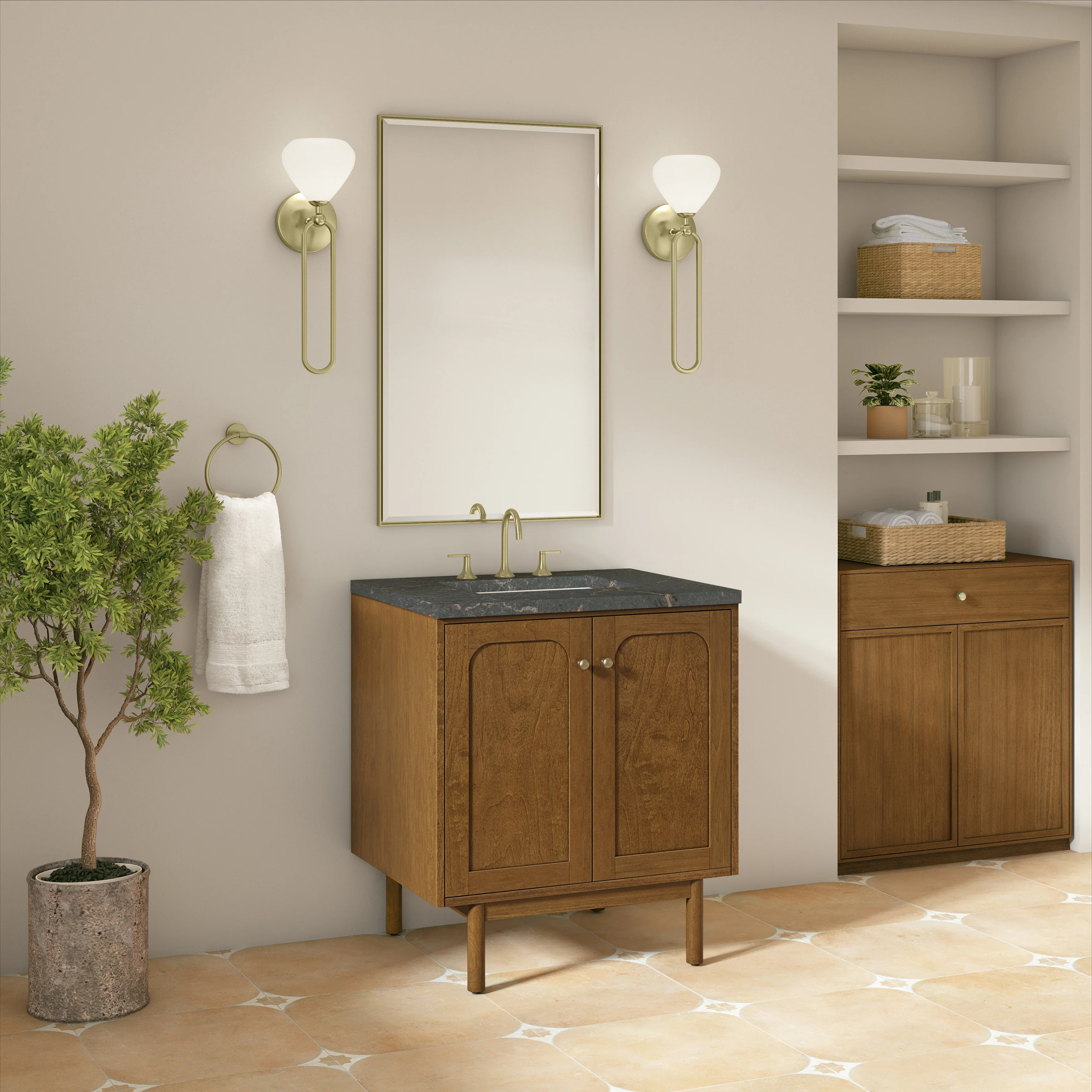 Laurent 30" Single Vanity, Honey Oak w/ 3 CM Parisien Bleu Silestone Top