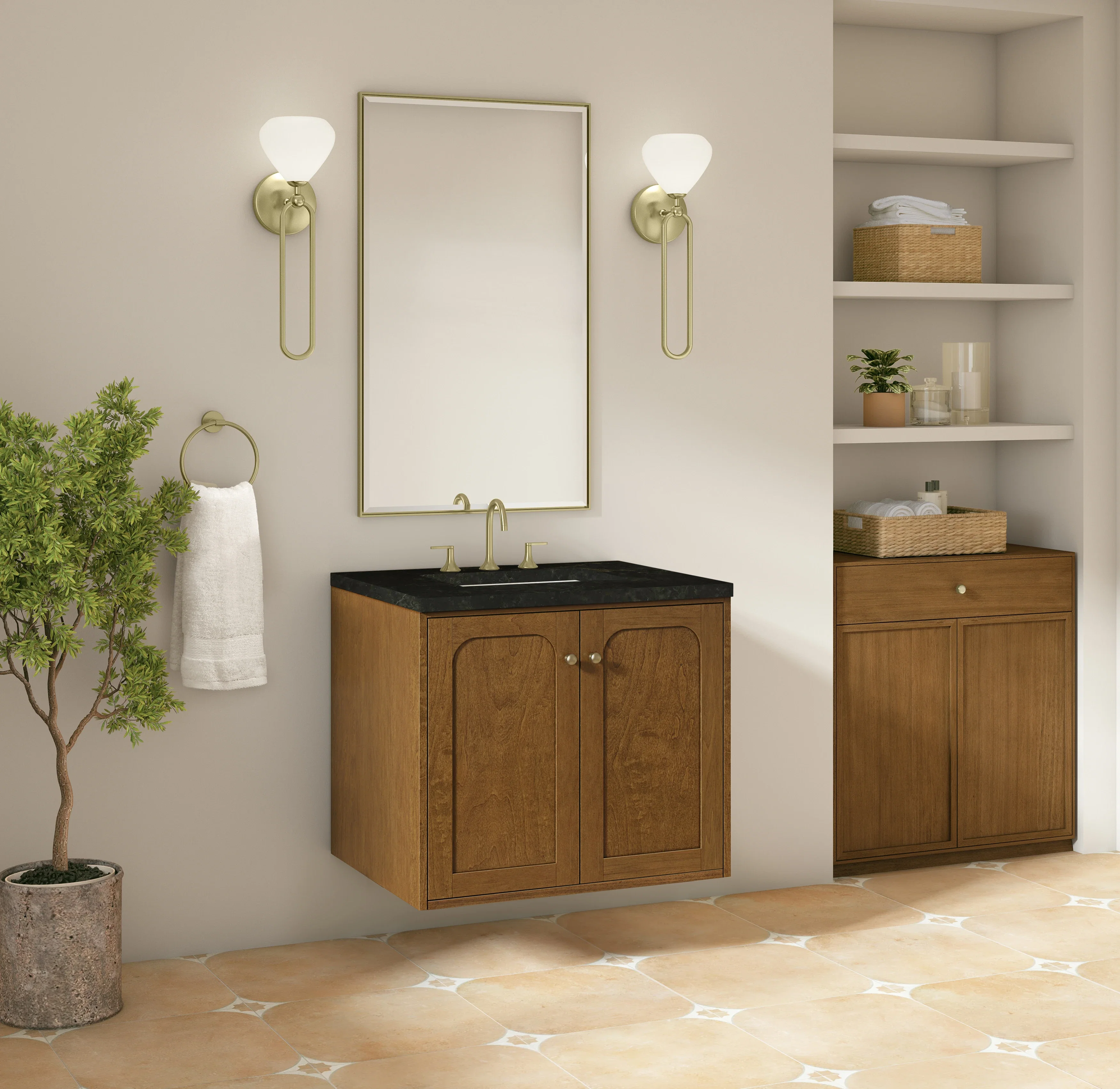 Laurent 30" Single Vanity, Honey Oak w/ 3 CM Phantome Eclos Top
