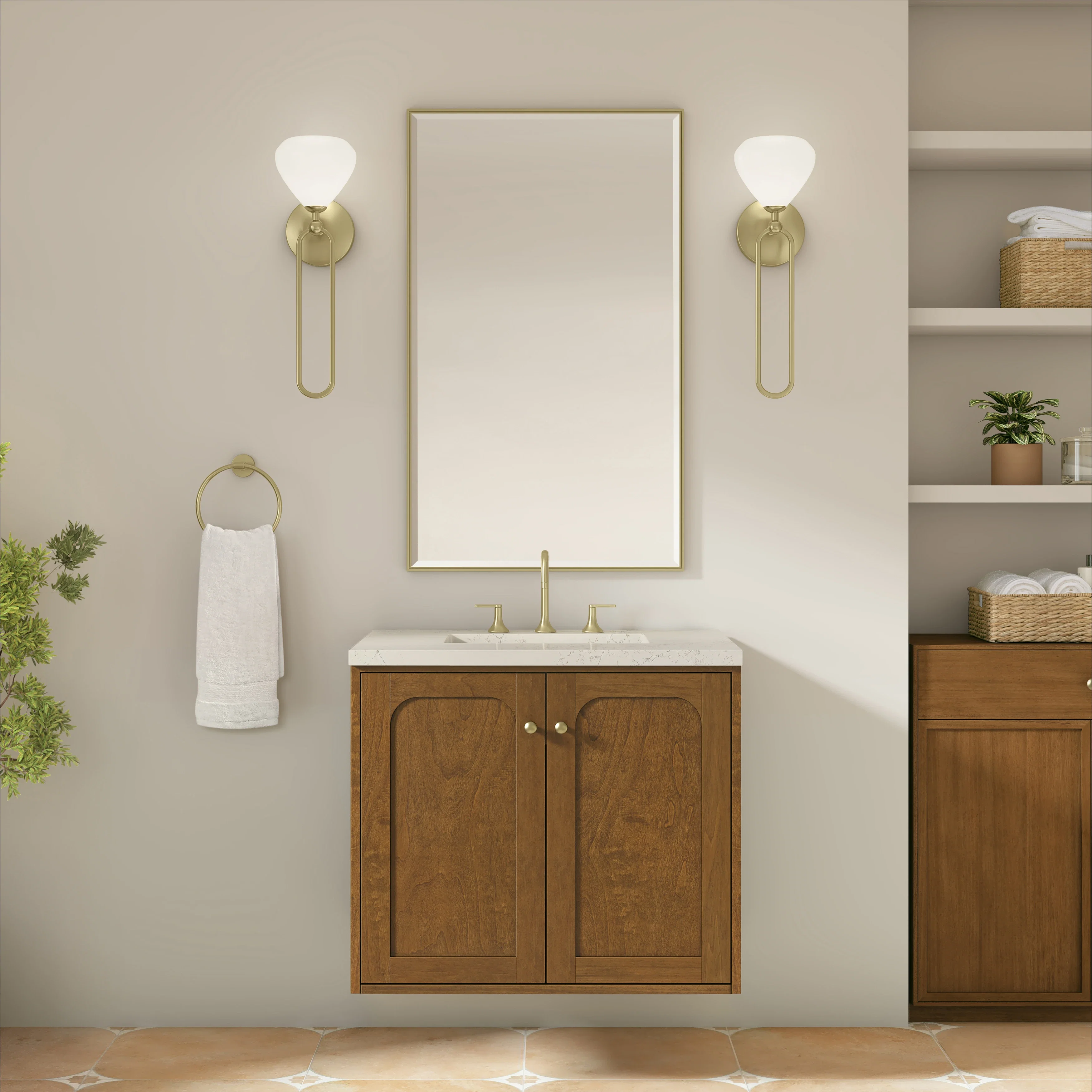 Laurent 30" Single Vanity, Honey Oak w/ 3 CM Siberian Silestone Top