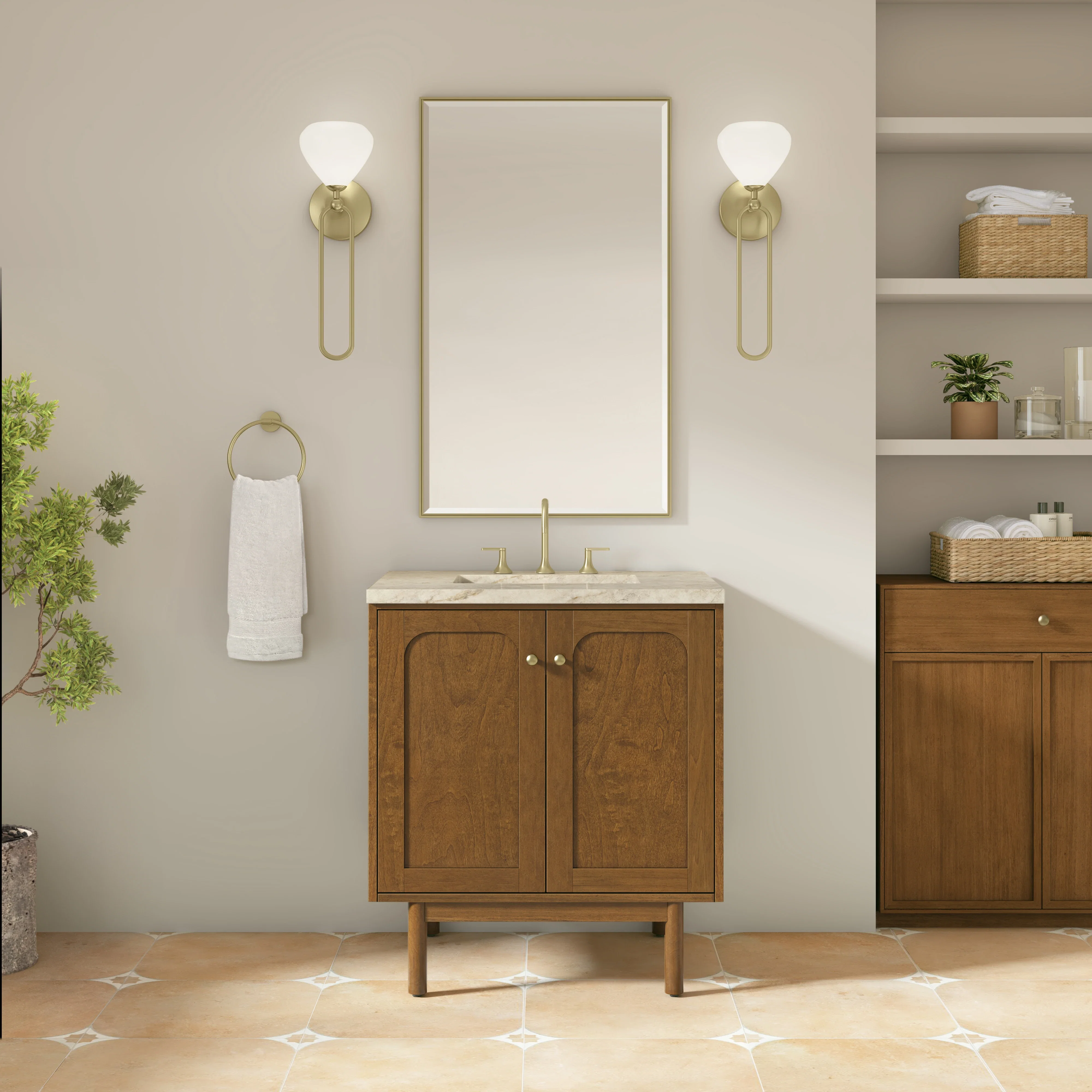 Laurent 30" Single Vanity, Honey Oak w/ 3 CM Tajnar Eclos Top