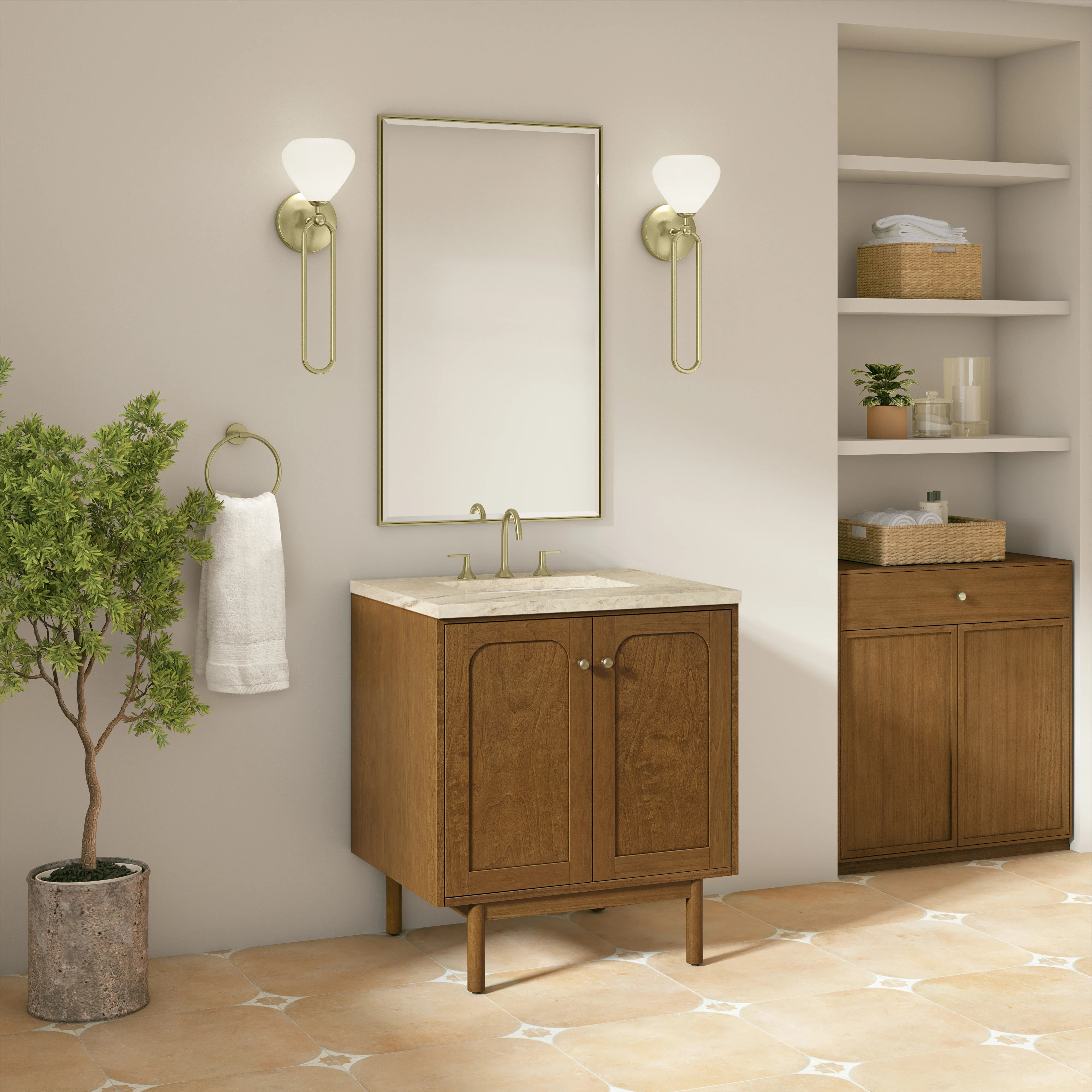 Laurent 30" Single Vanity, Honey Oak w/ 3 CM Tajnar Eclos Top