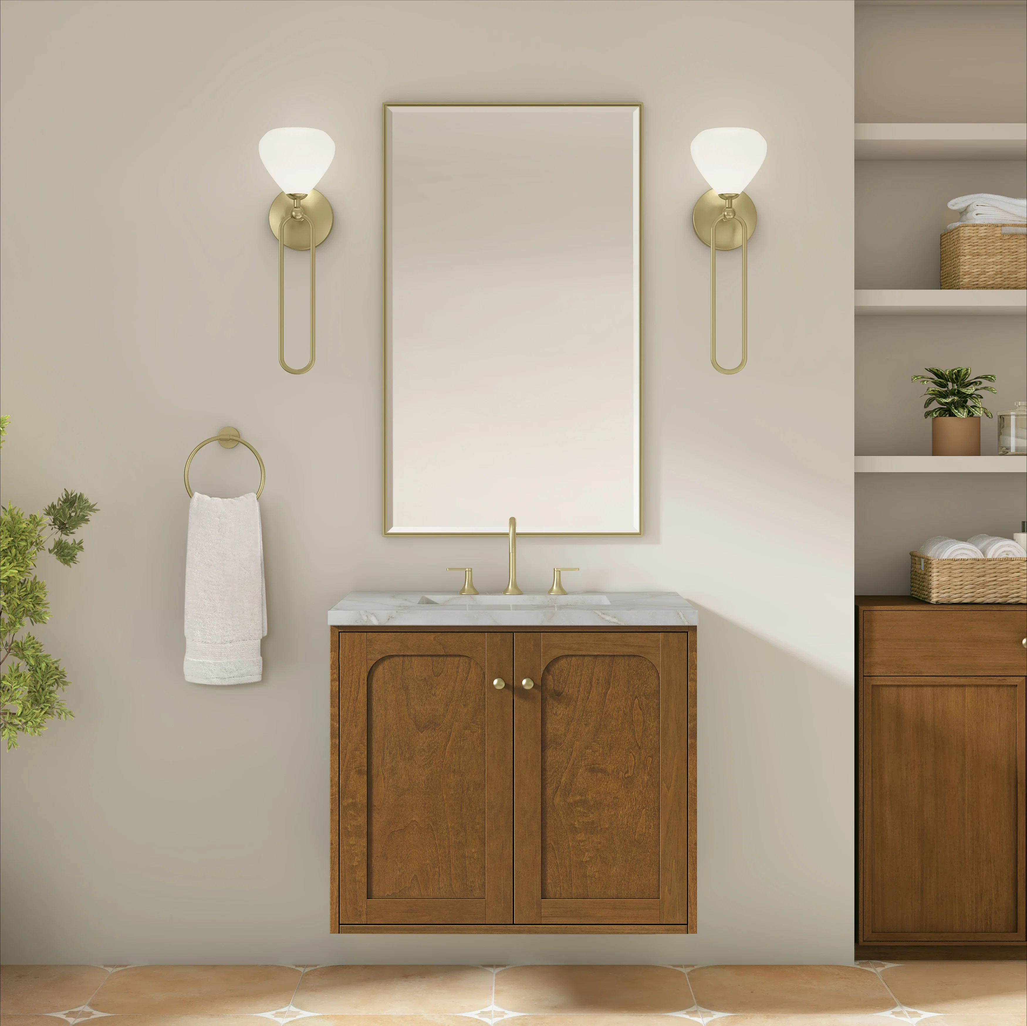Laurent 30" Single Vanity, Honey Oak w/ 3 CM Victorian Silver Silestone Top