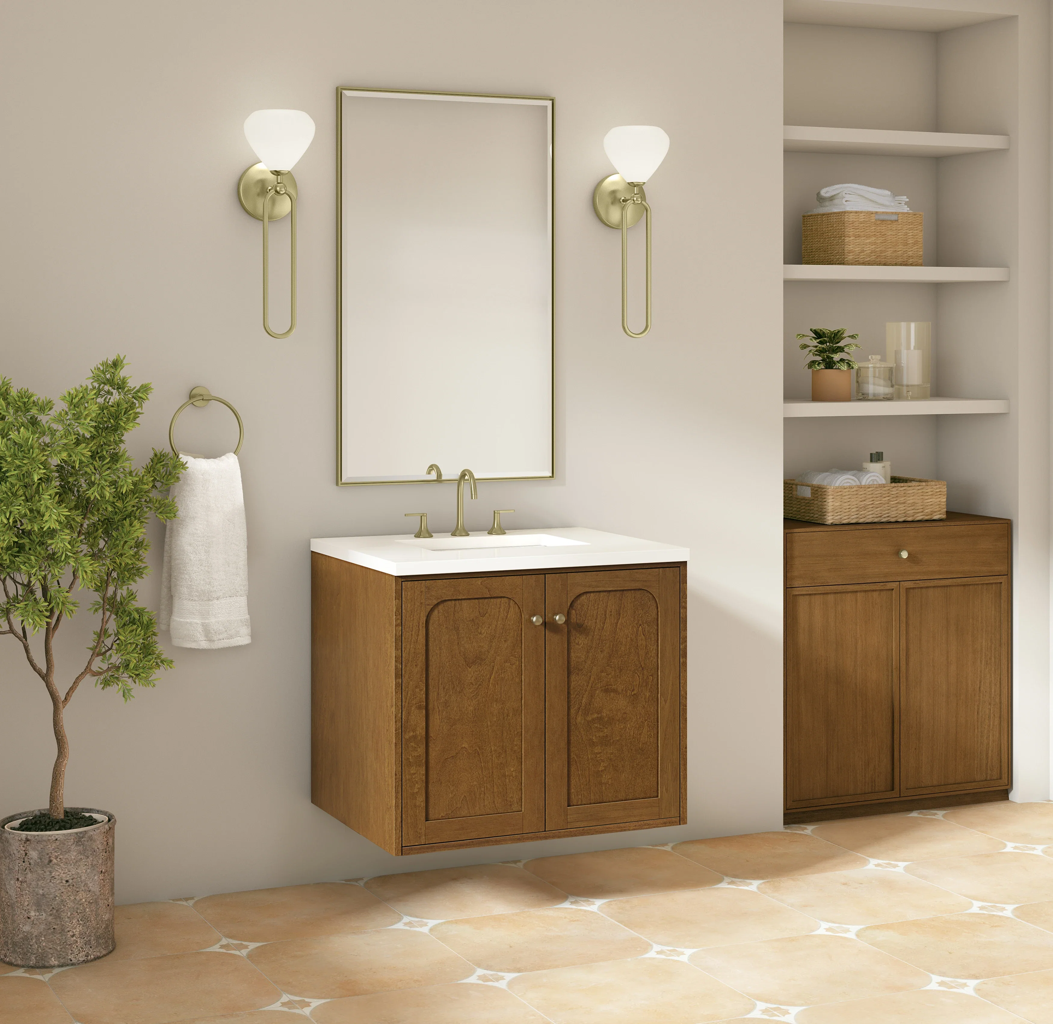 Laurent 30" Single Vanity, Honey Oak w/ 3 CM White Zeus Silestone Top
