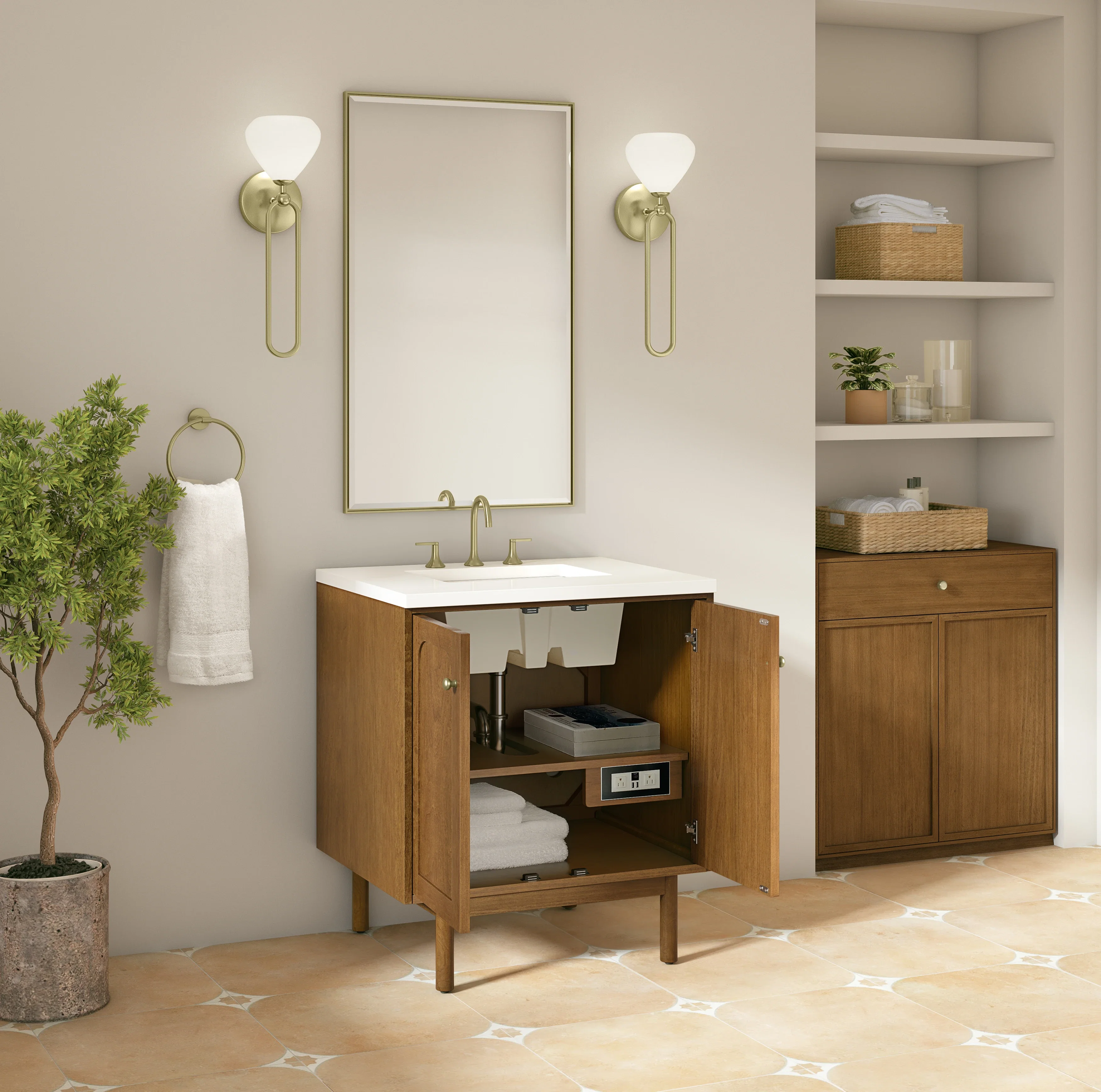 Laurent 30" Single Vanity, Honey Oak w/ 3 CM White Zeus Silestone Top