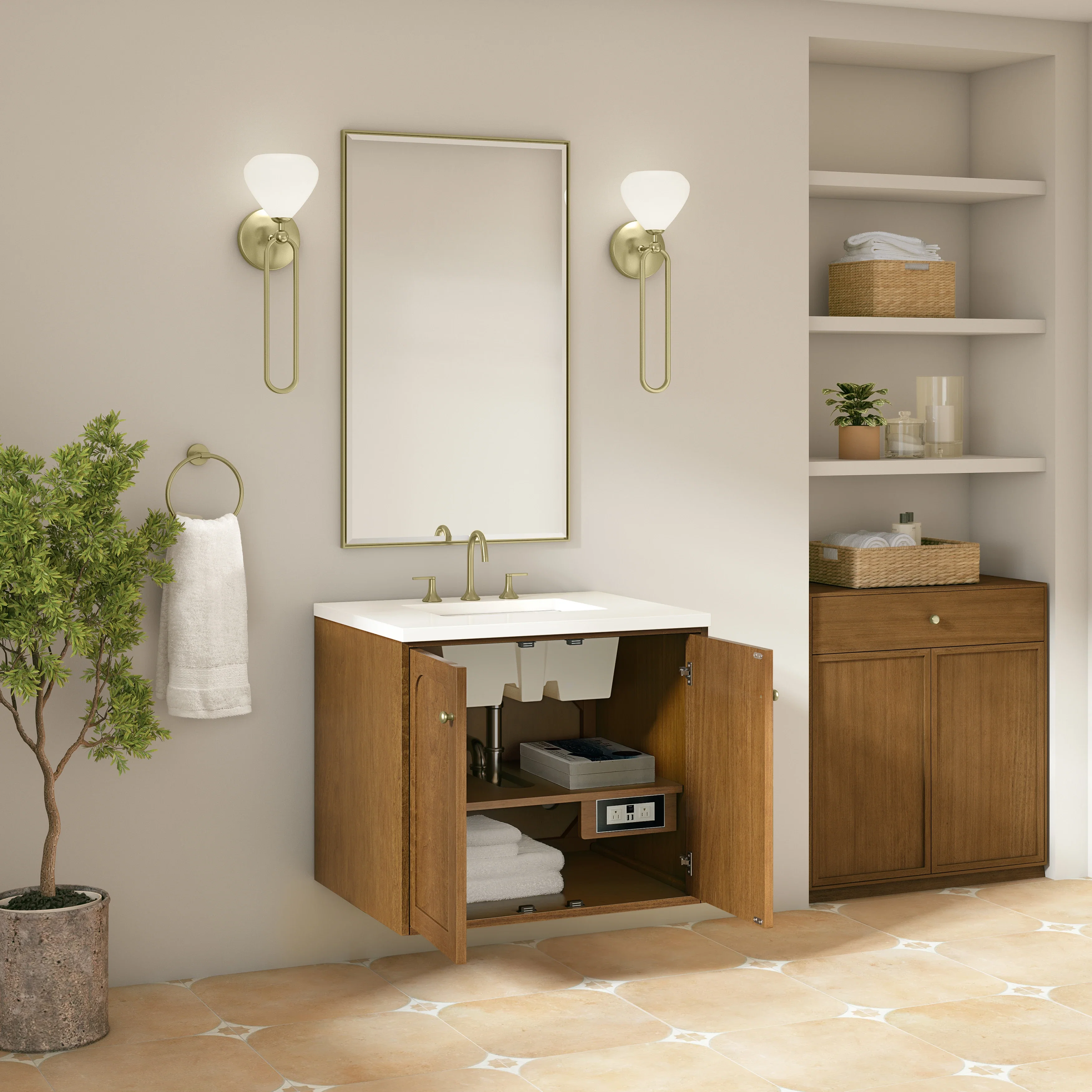 Laurent 30" Single Vanity, Honey Oak w/ 3 CM White Zeus Silestone Top