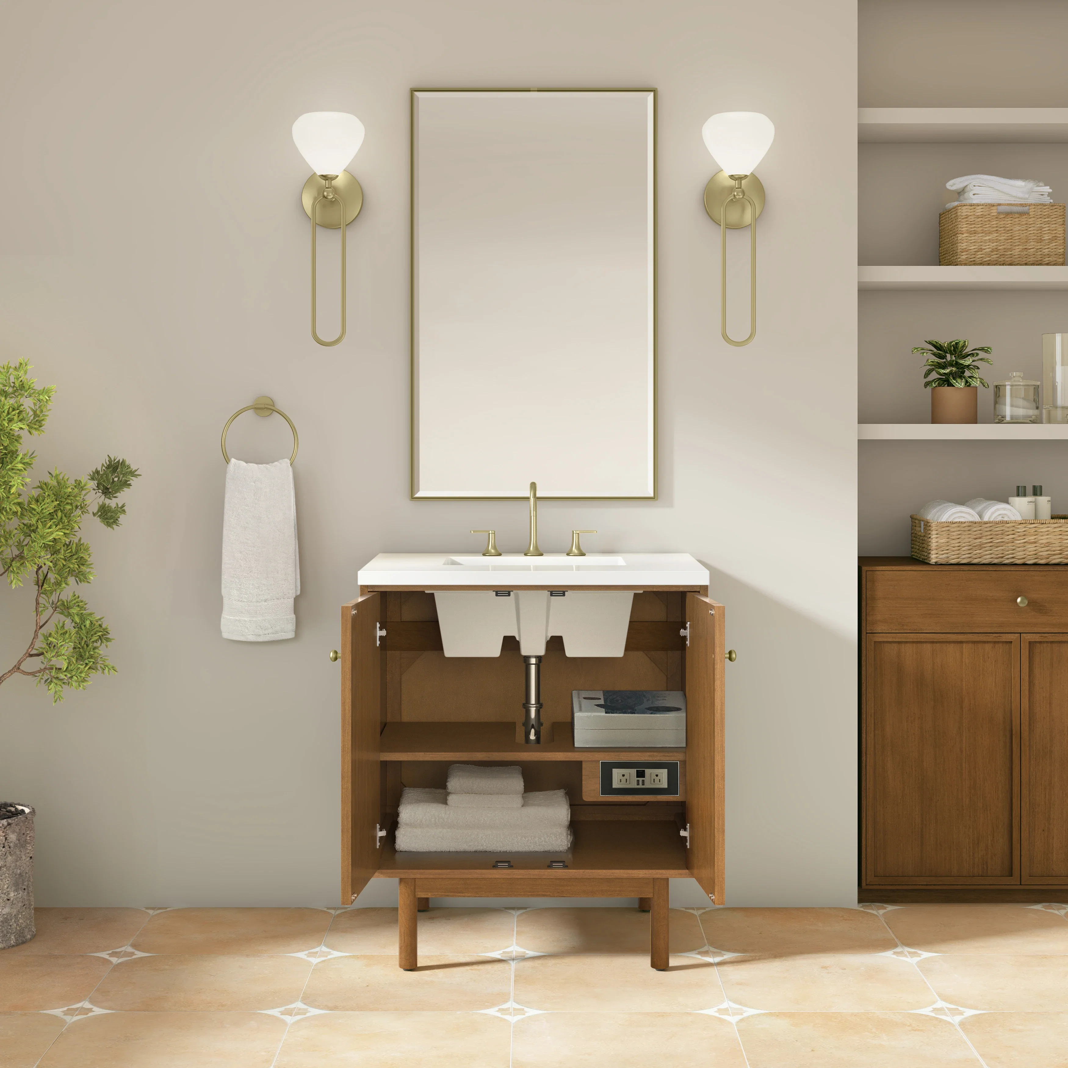 Laurent 30" Single Vanity, Honey Oak w/ 3 CM White Zeus Silestone Top