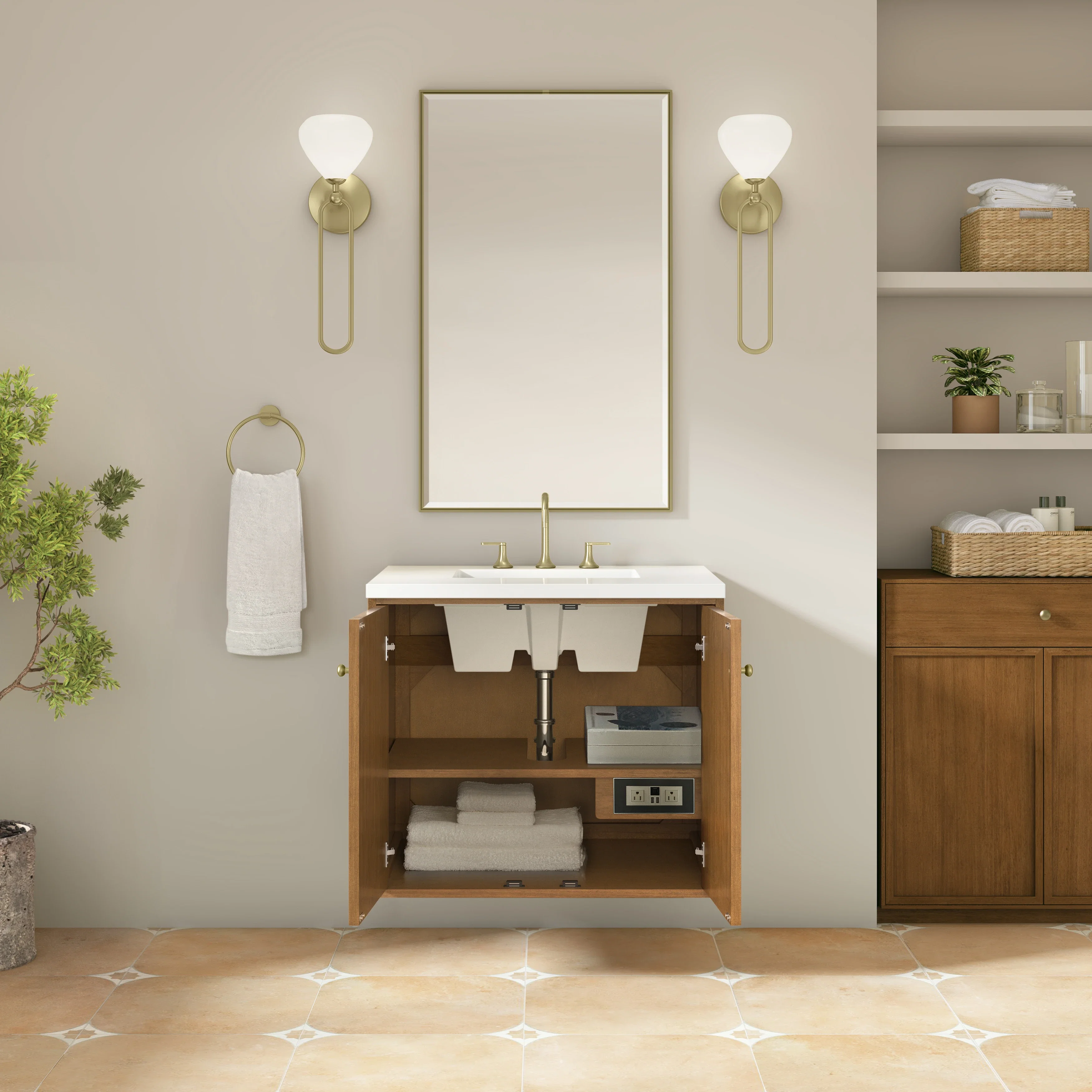 Laurent 30" Single Vanity, Honey Oak w/ 3 CM White Zeus Silestone Top