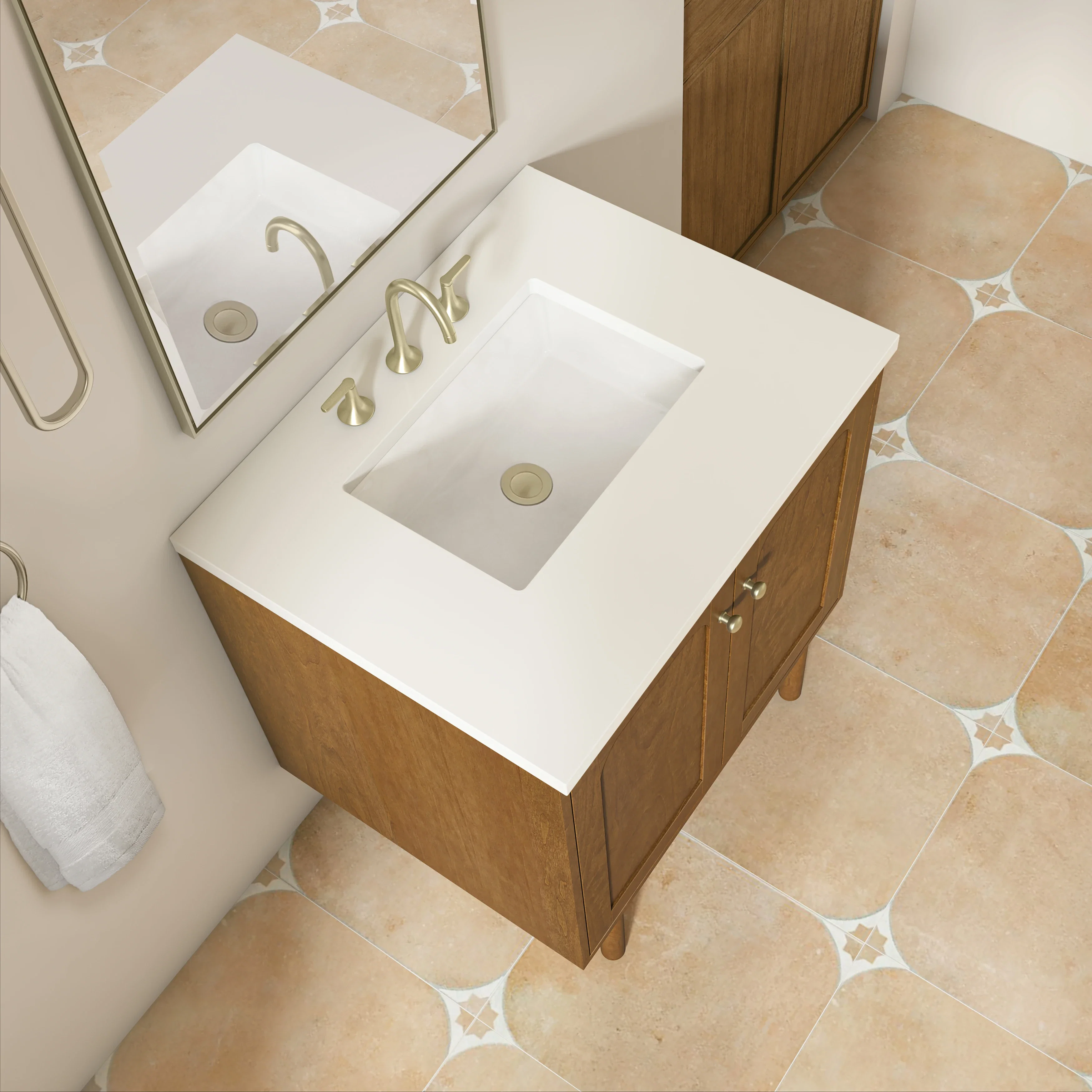 Laurent 30" Single Vanity, Honey Oak w/ 3 CM White Zeus Silestone Top