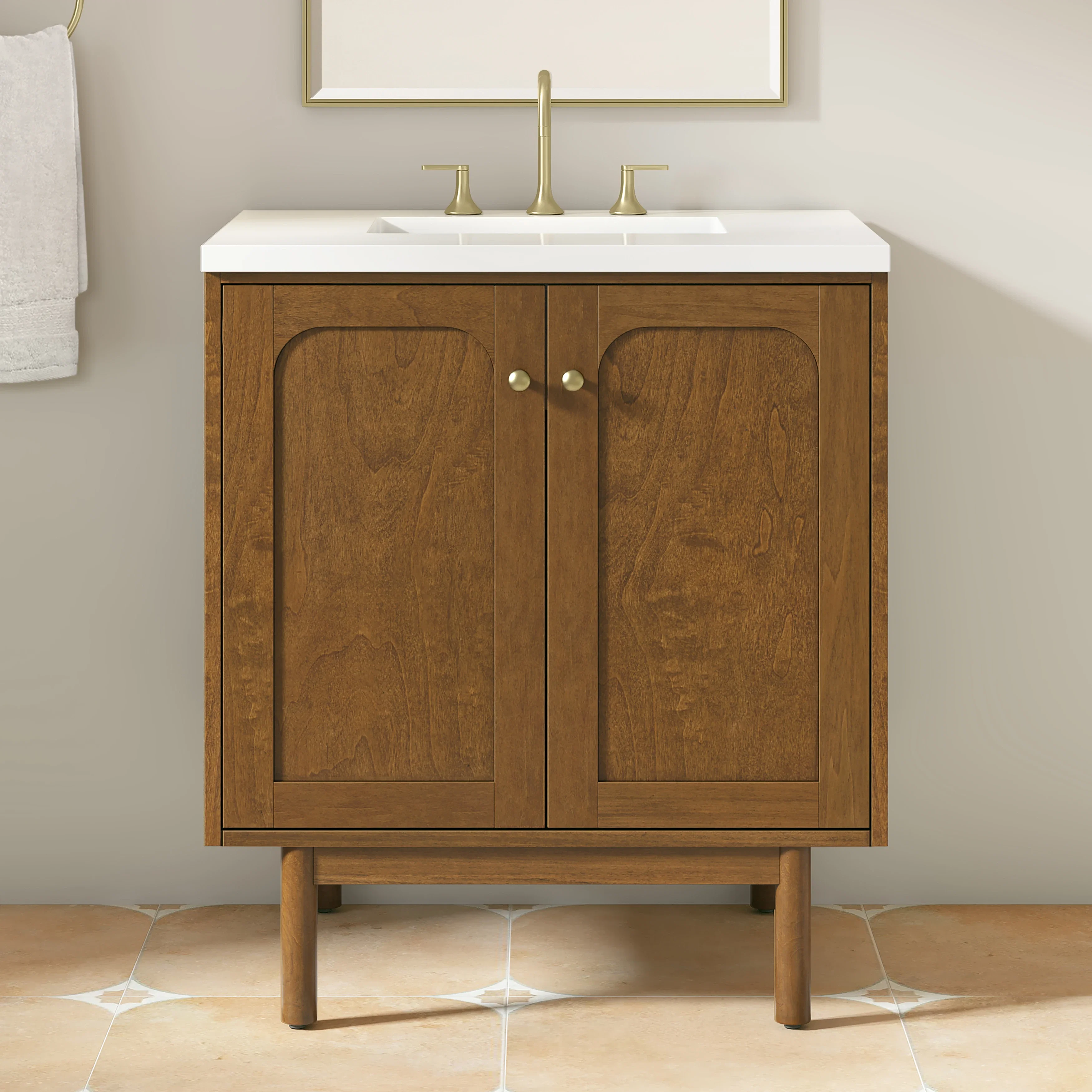 Laurent 30" Single Vanity, Honey Oak w/ 3 CM White Zeus Silestone Top