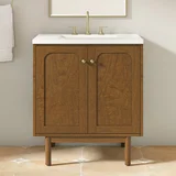Laurent 30" Single Vanity, Honey Oak w/ 3 CM White Zeus Silestone Top