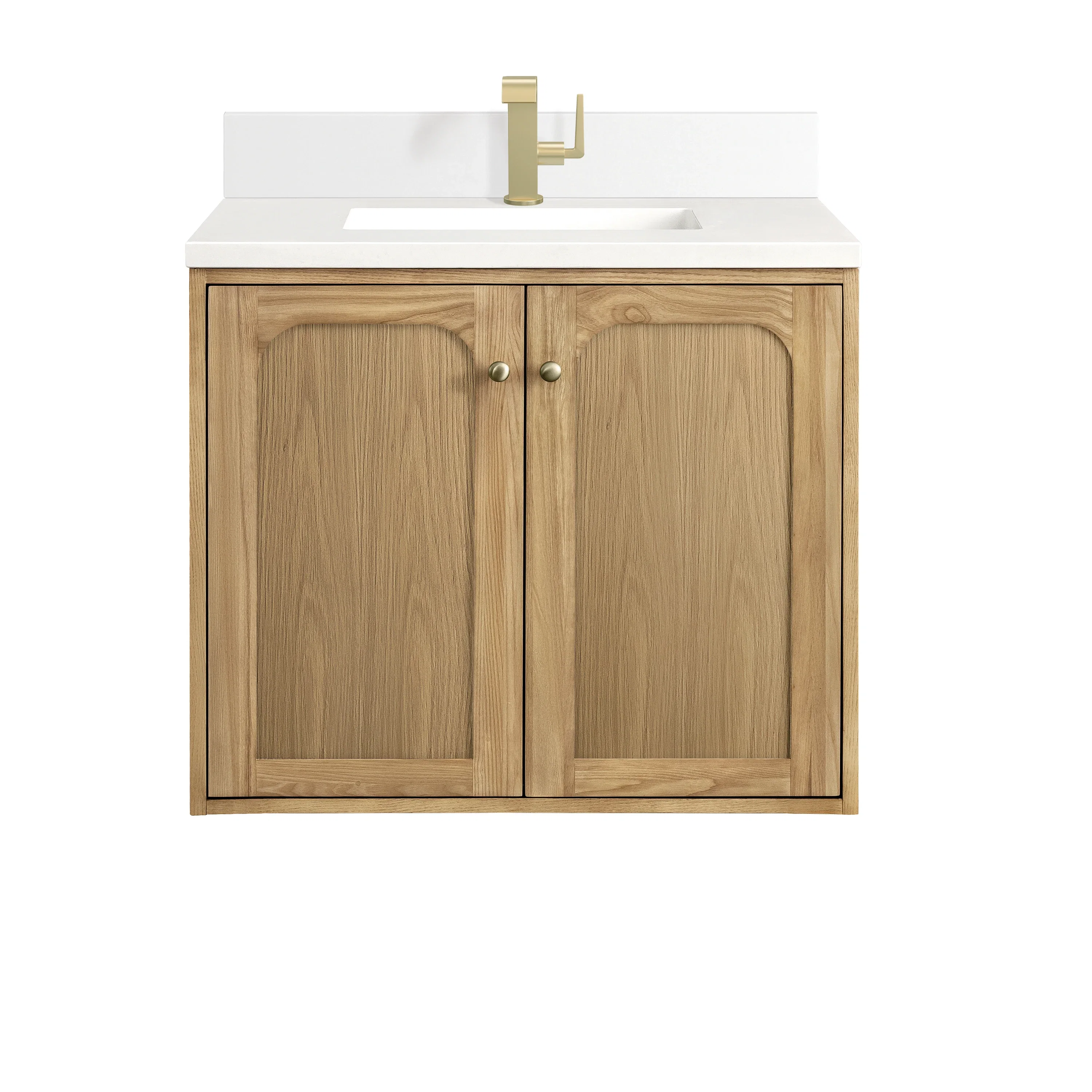 Laurent 30" Single Vanity, Light Natural Oak w/ Single Hole 3 CM White Zeus Top & Backsplash