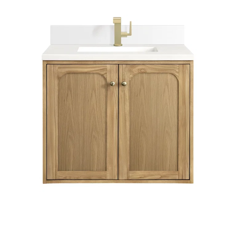 Laurent 30" Single Vanity, Light Natural Oak w/ Single Hole 3 CM White Zeus Top & Backsplash