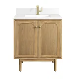 Laurent 30" Single Vanity, Light Natural Oak w/ Single Hole 3 CM White Zeus Top & Backsplash