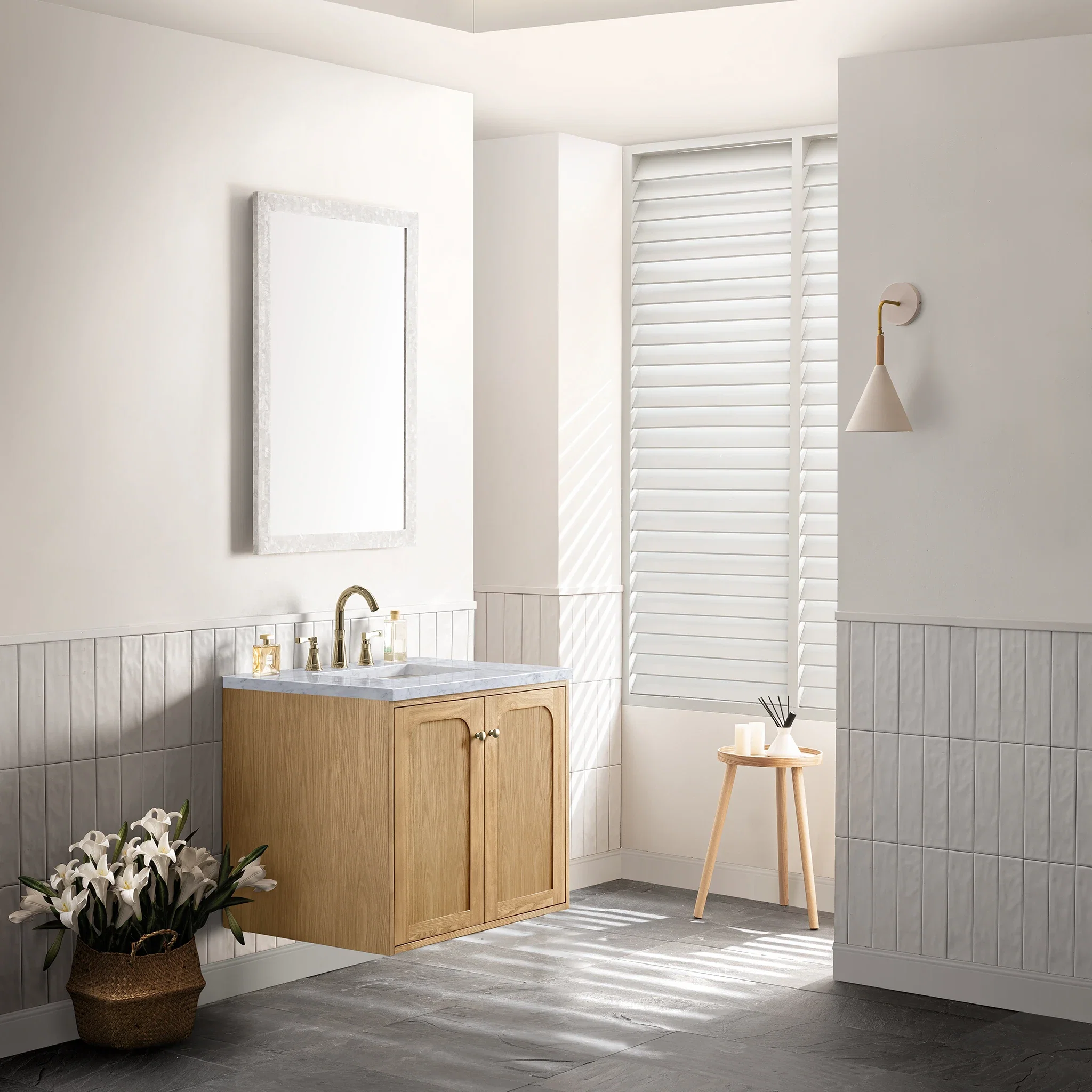 Laurent 30" Single Vanity, Light Natural Oak w/ 3 CM Carrara Marble Top