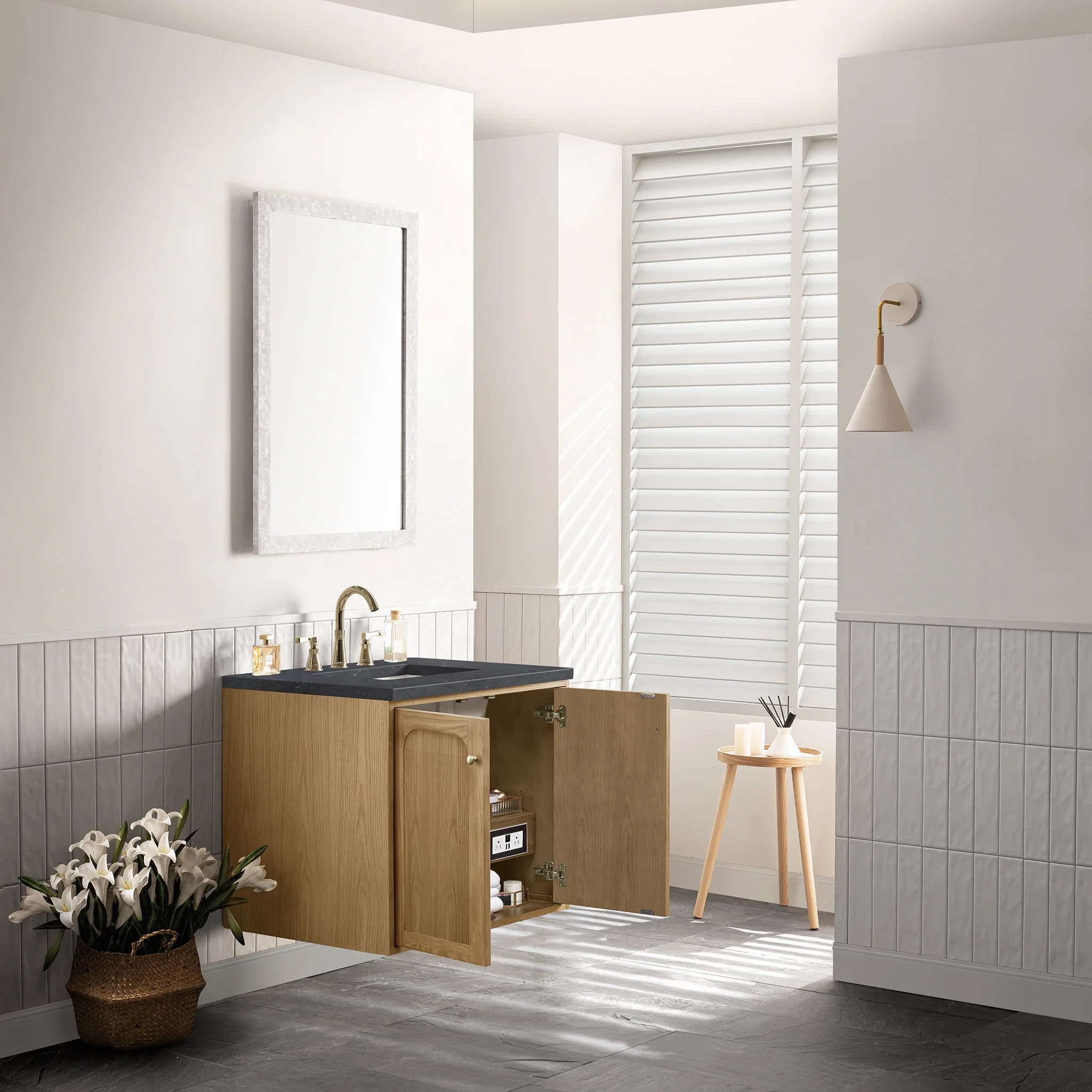 Laurent 30" Single Vanity, Light Natural Oak w/ 3 CM Charcoal Soapstone Top