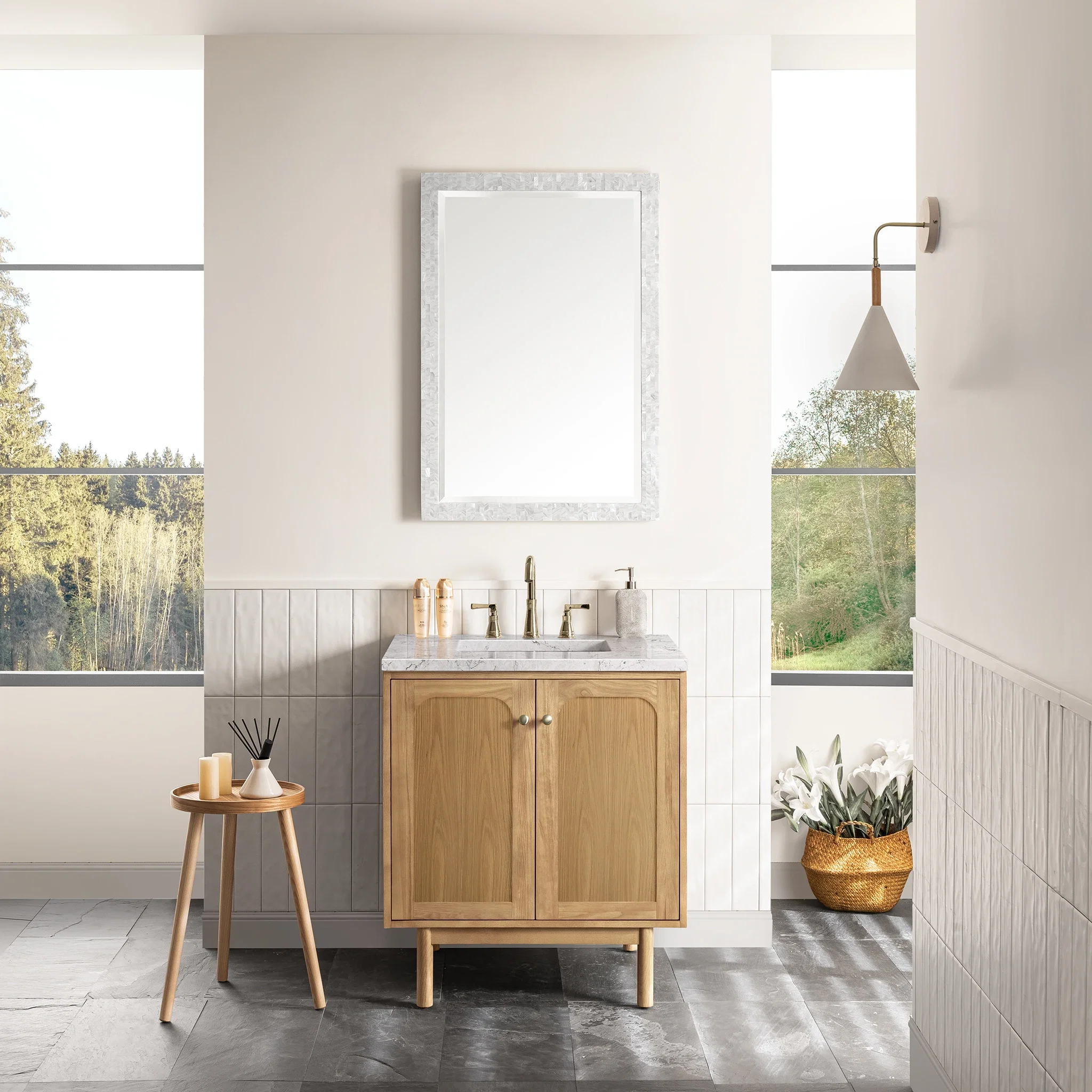 Laurent 30" Single Vanity, Light Natural Oak w/ 3 CM Eternal Jasmine Pearl Top