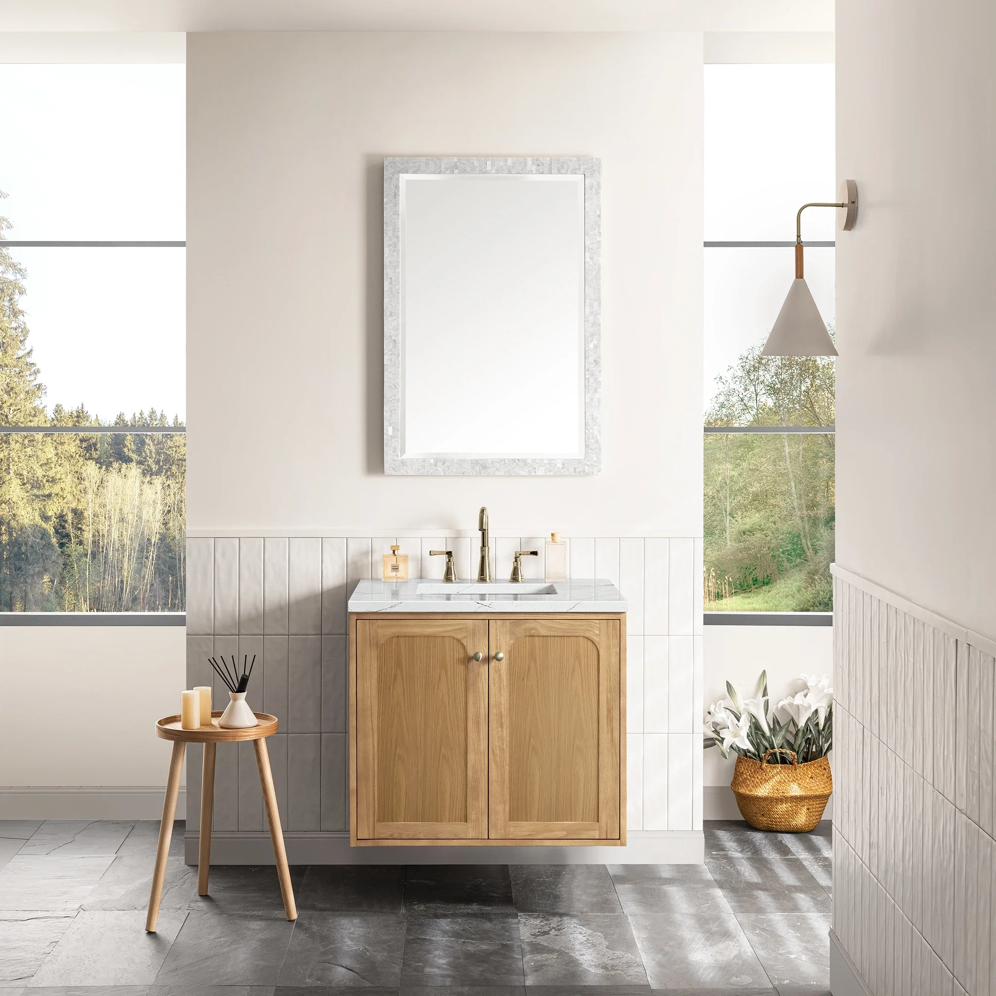 Laurent 30" Single Vanity, Light Natural Oak w/ 3 CM Ethereal Noctis Top