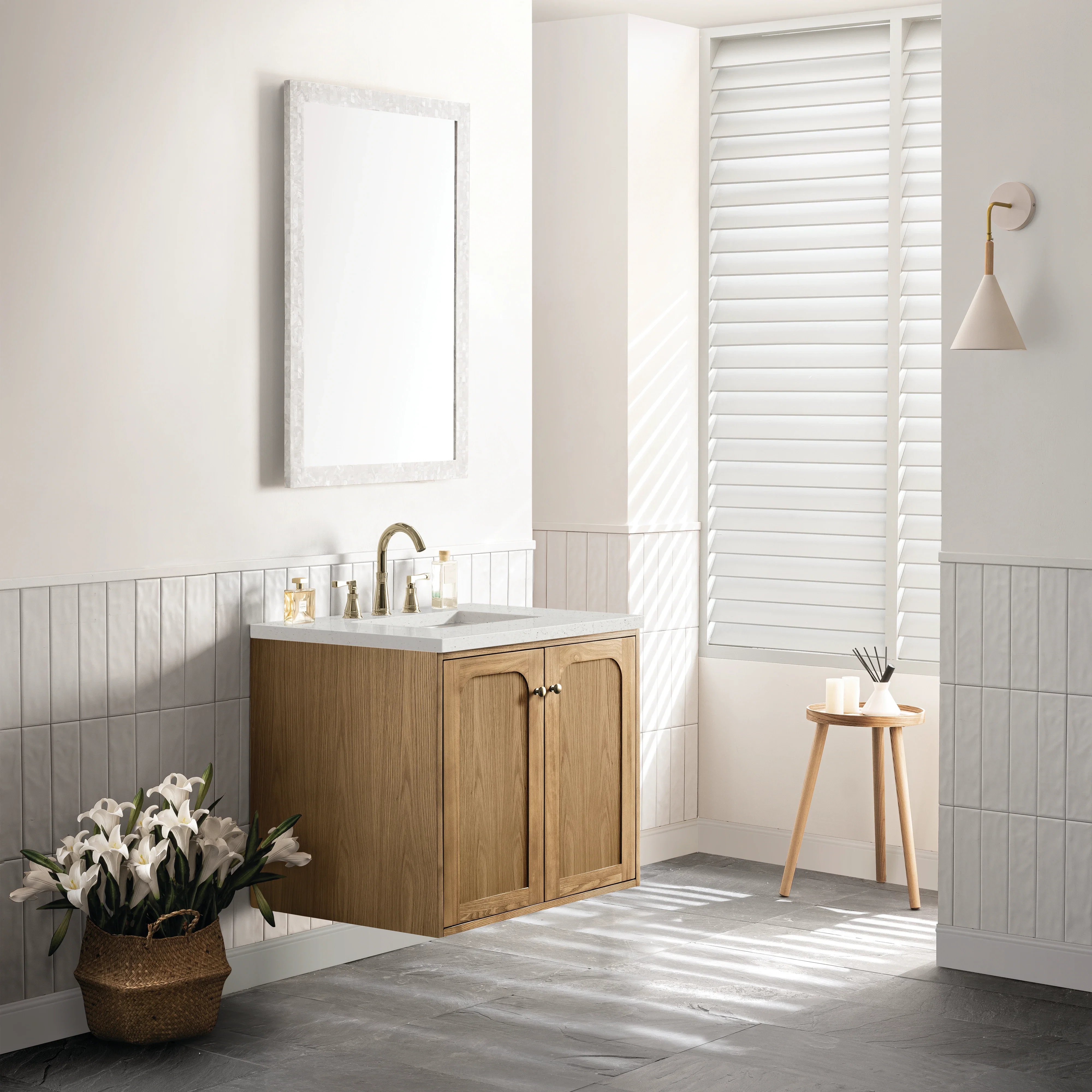 Laurent 30" Single Vanity, Light Natural Oak w/ 3 CM Lime Delight Top