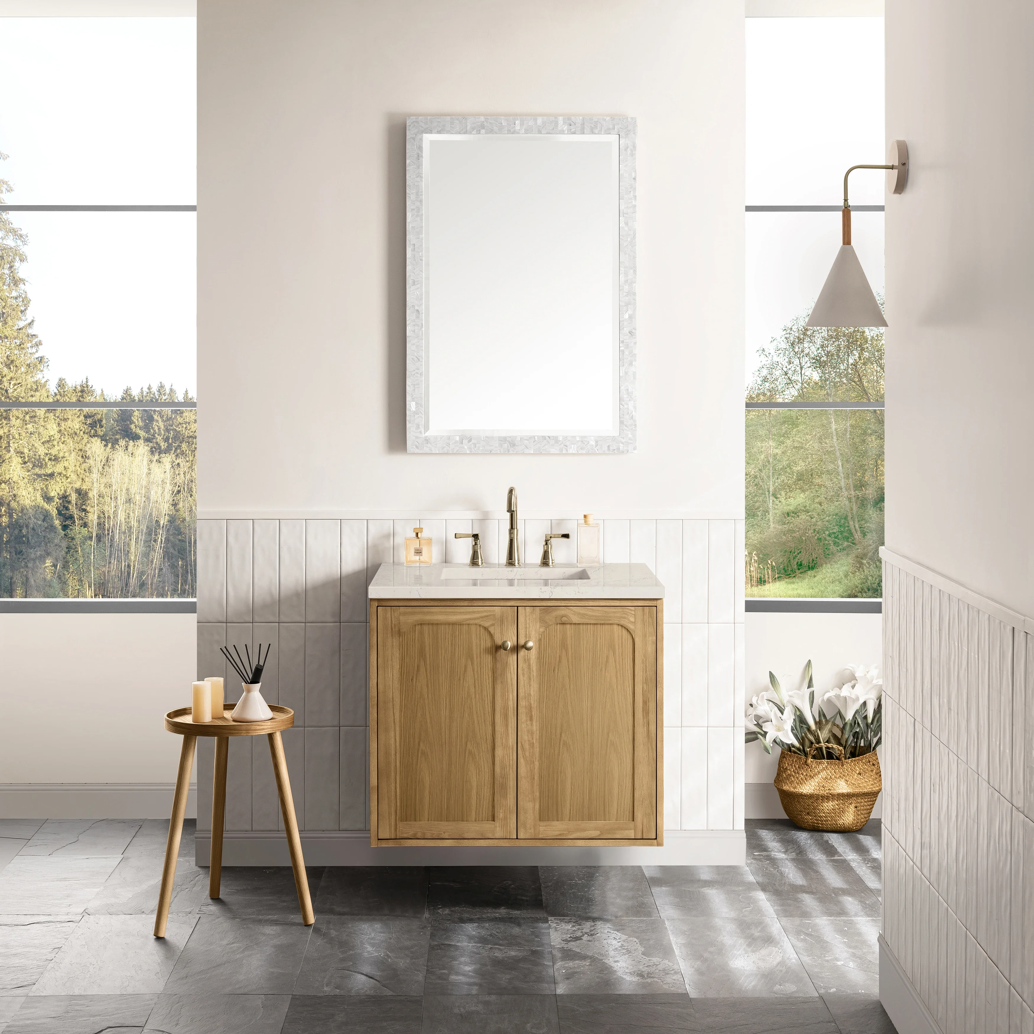 Laurent 30" Single Vanity, Light Natural Oak, w/ 3 CM Siberian Silestone Top