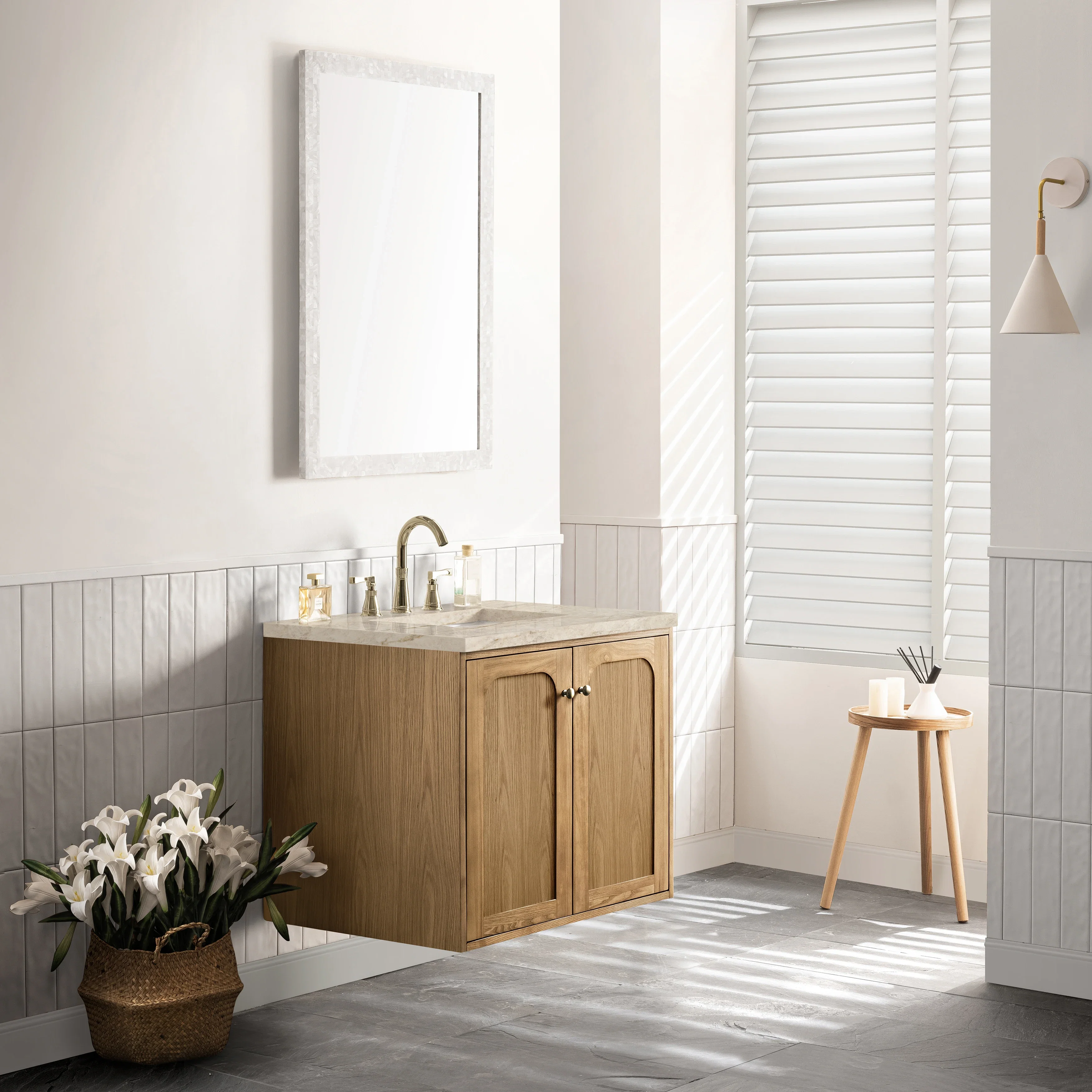 Laurent 30" Single Vanity, Light Natural Oak, w/ 3 CM Tajnar Eclos Top