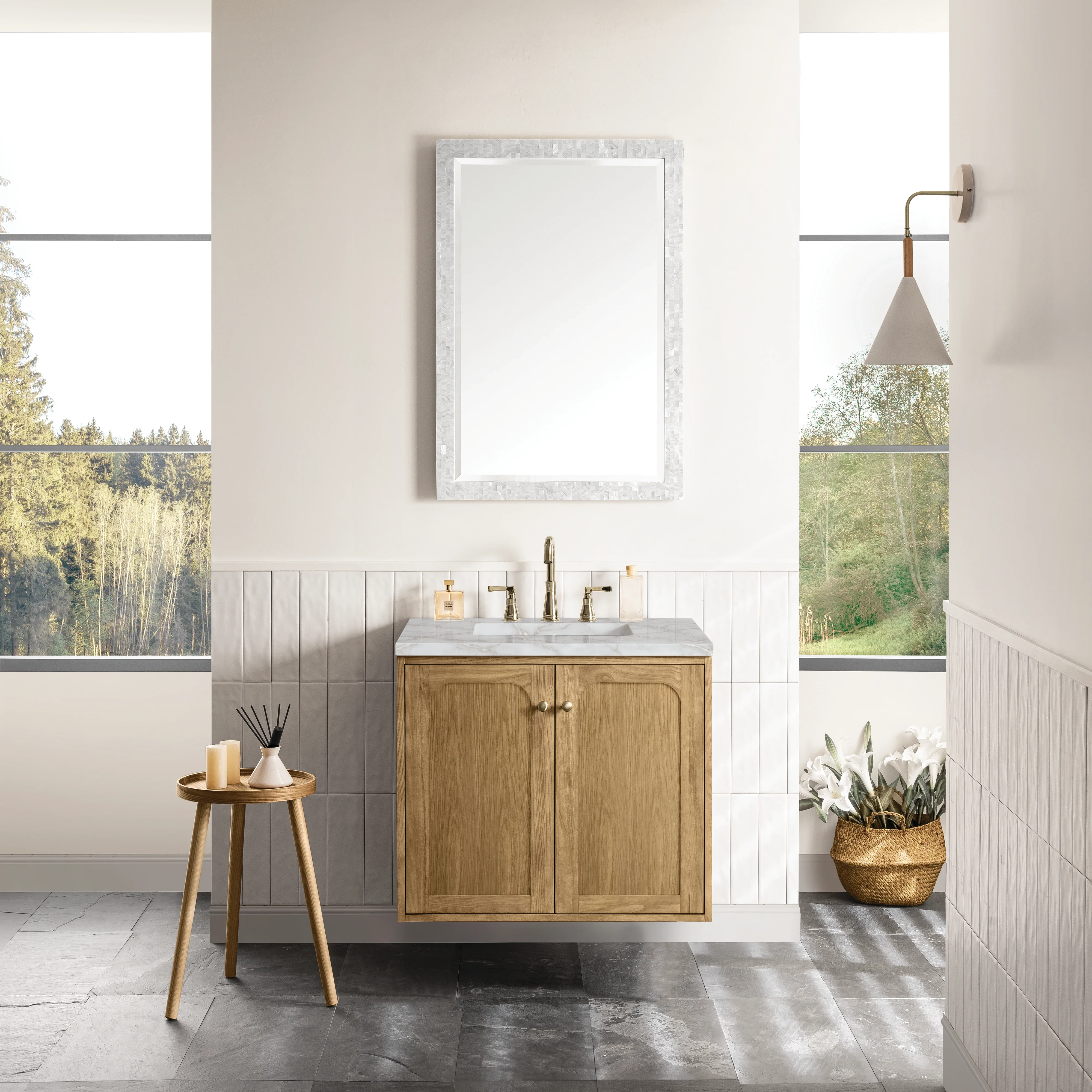 Laurent 30" Single Vanity, Light Natural Oak w/ 3 CM Victorian Silver Top