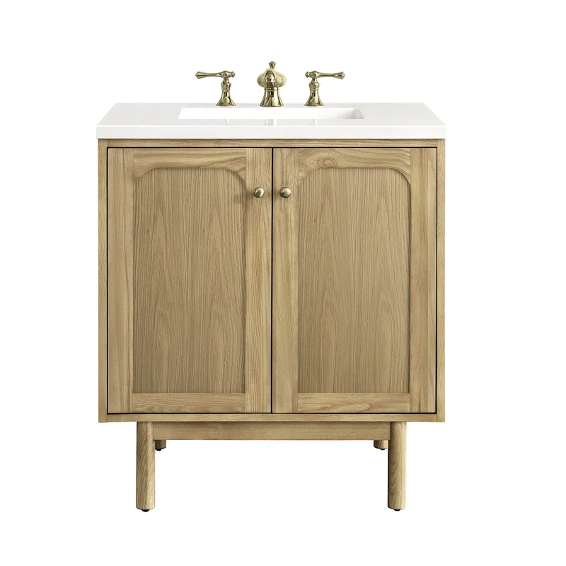 Laurent 30" Single Vanity, Light Natural Oak w/ 3 CM White Zeus Top