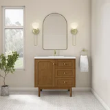 Laurent 36" Single Vanity, Honey Oak w/ Single Hole 3 CM White Zeus Silestone Top and Matching Backsplash