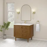 Laurent 36" Single Vanity, Honey Oak w/ Single Hole 3 CM White Zeus Silestone Top and Matching Backsplash