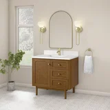 Laurent 36" Single Vanity, Honey Oak w/ Single Hole 3 CM White Zeus Silestone Top and Matching Backsplash