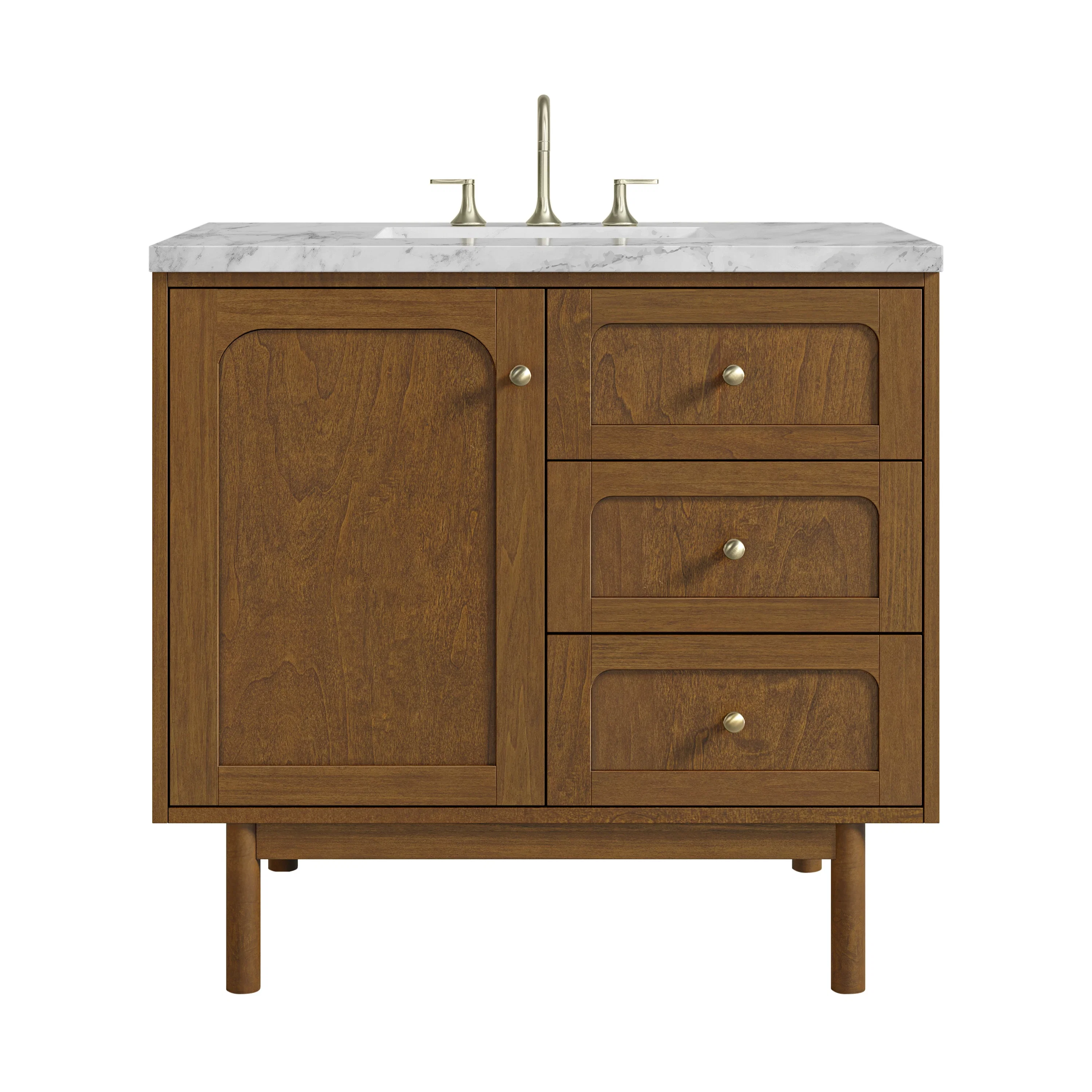 Laurent 36" Single Vanity, Honey Oak w/ 3 CM Carrara Marble Top