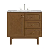 Laurent 36" Single Vanity, Honey Oak w/ 3 CM Carrara Marble Top