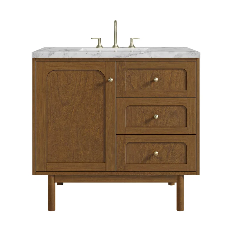 Laurent 36" Single Vanity, Honey Oak w/ 3 CM Carrara Marble Top