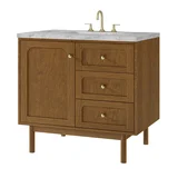 Laurent 36" Single Vanity, Honey Oak w/ 3 CM Carrara Marble Top