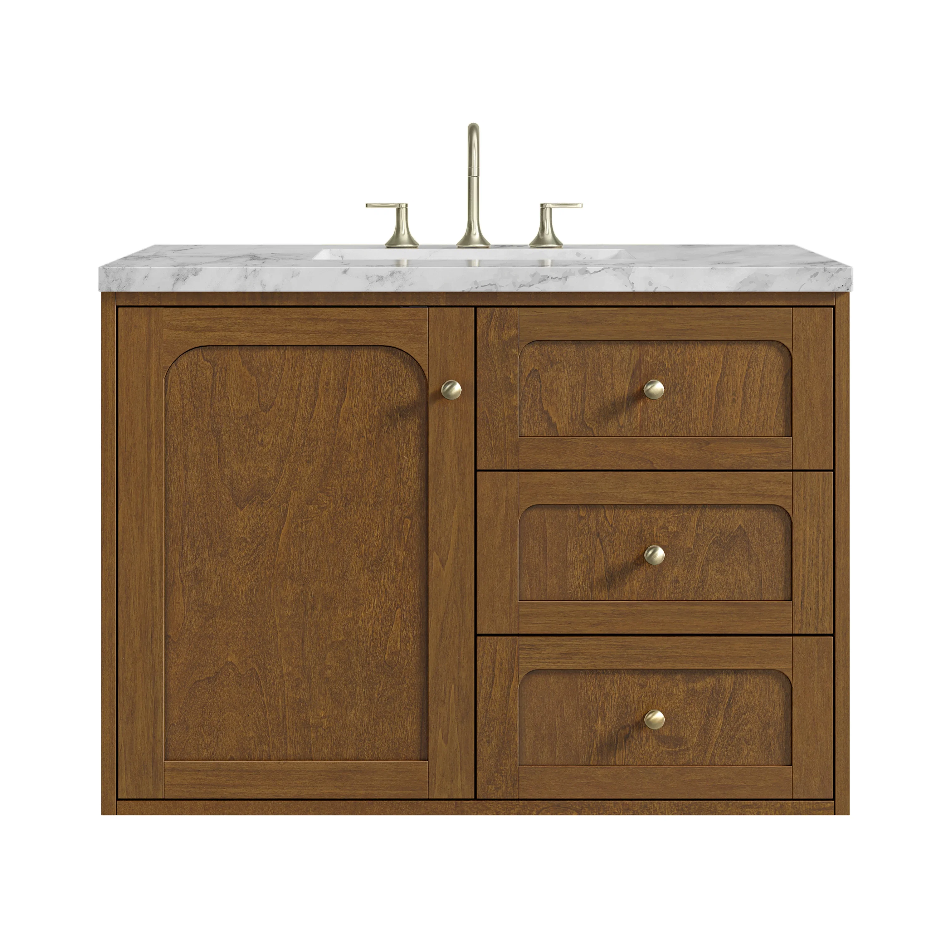 Laurent 36" Single Vanity, Honey Oak w/ 3 CM Carrara Marble Top