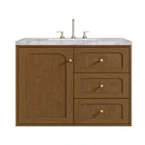 Laurent 36" Single Vanity, Honey Oak w/ 3 CM Carrara Marble Top