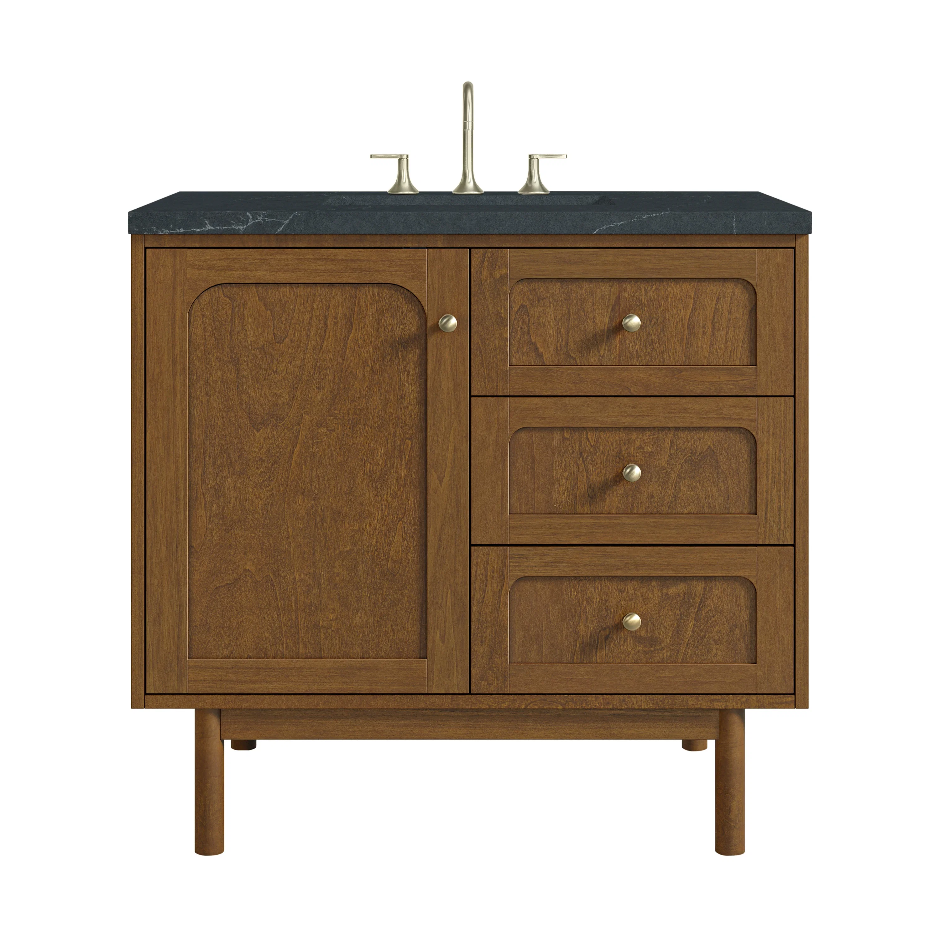 Laurent 36" Single Vanity, Honey Oak w/ 3 CM Charcoal Soapstone Silestone Top
