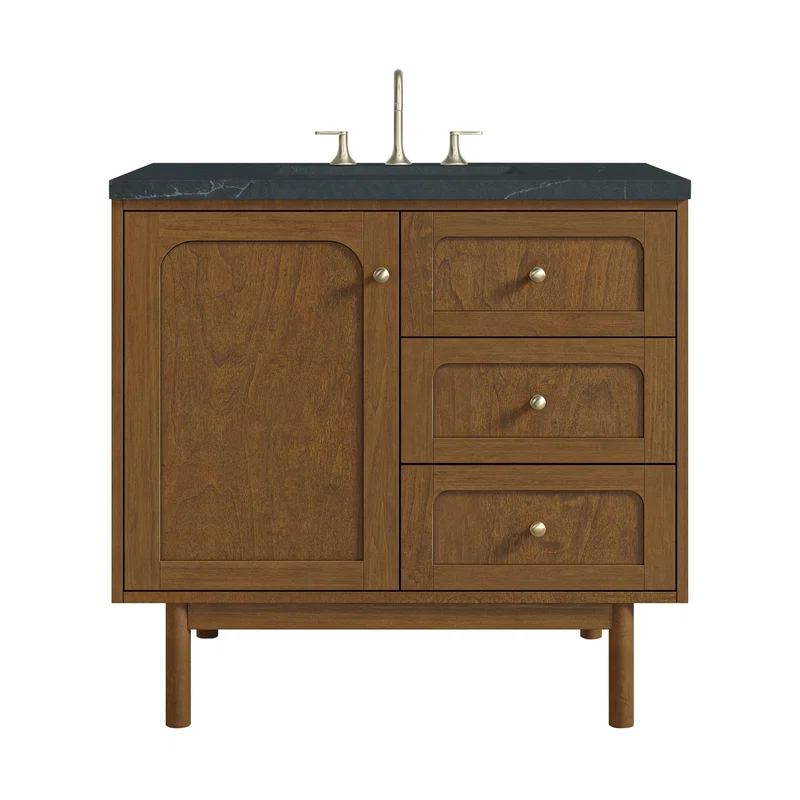Laurent 36" Single Vanity, Honey Oak w/ 3 CM Charcoal Soapstone Silestone Top