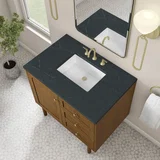 Laurent 36" Single Vanity, Honey Oak w/ 3 CM Charcoal Soapstone Silestone Top